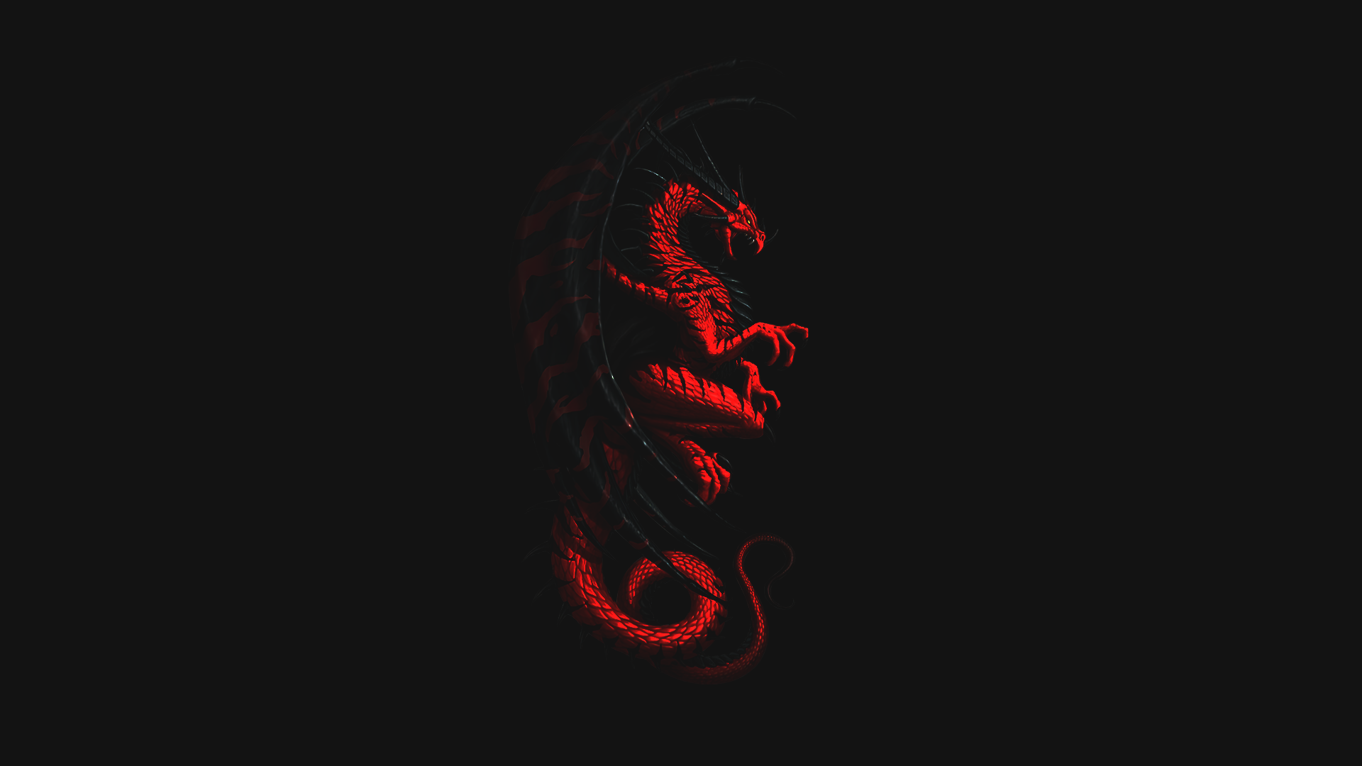 Красный дракон на чёрном фоне Минимализм