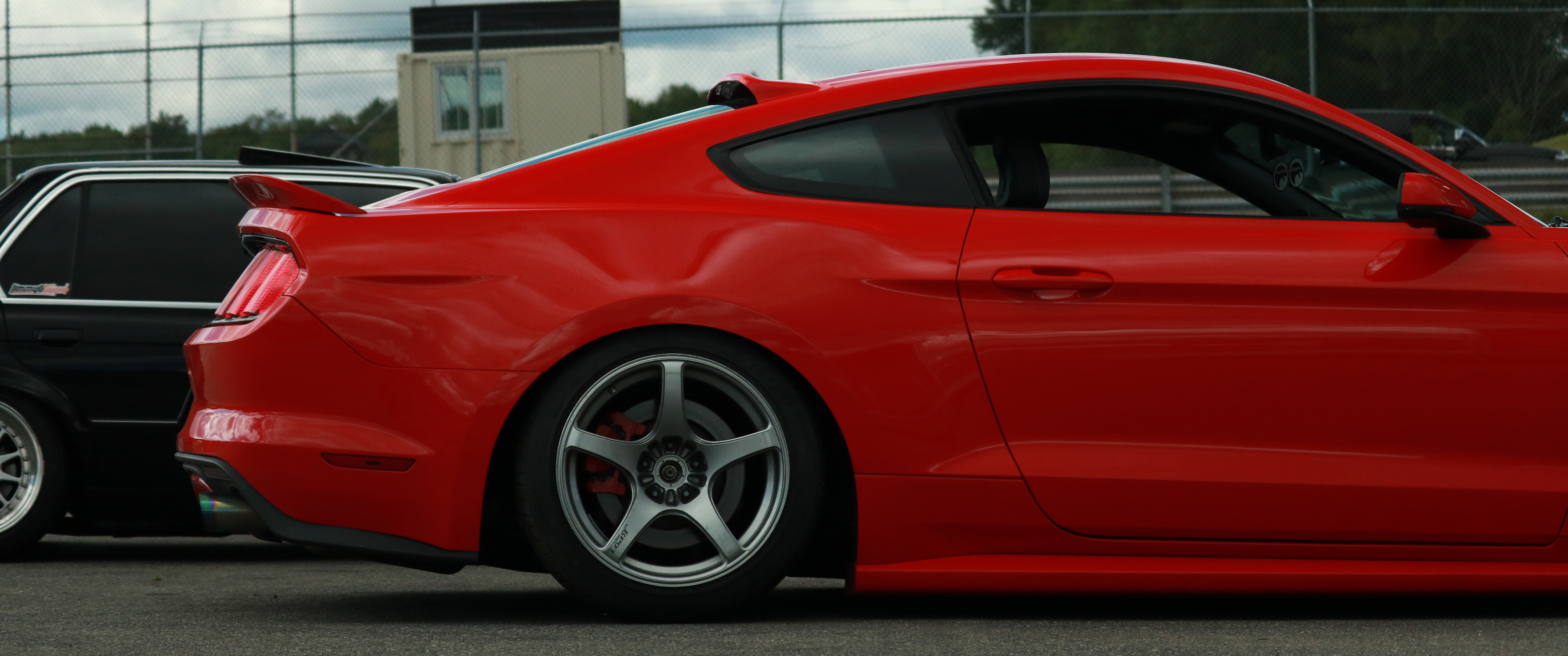 General 3440x1440 car vehicle red cars Ford Ford Mustang muscle cars American cars stanced