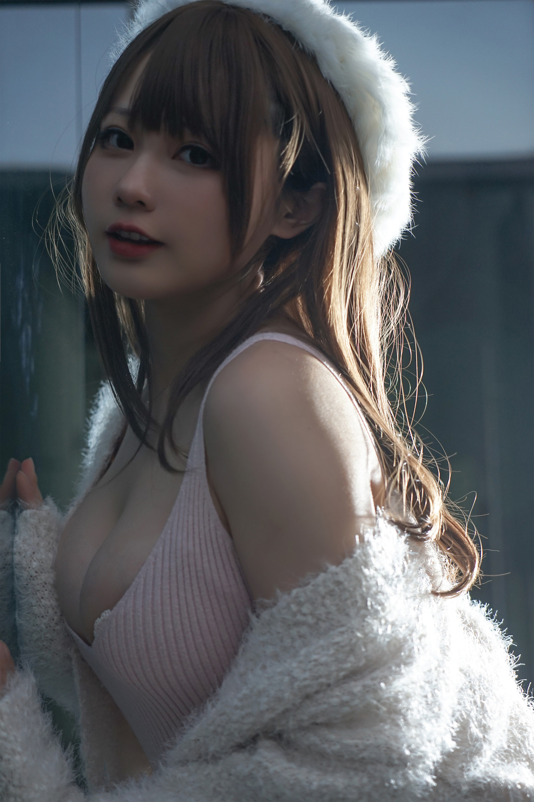 People 2048x3072 Asian women cleavage dress fluffy hat