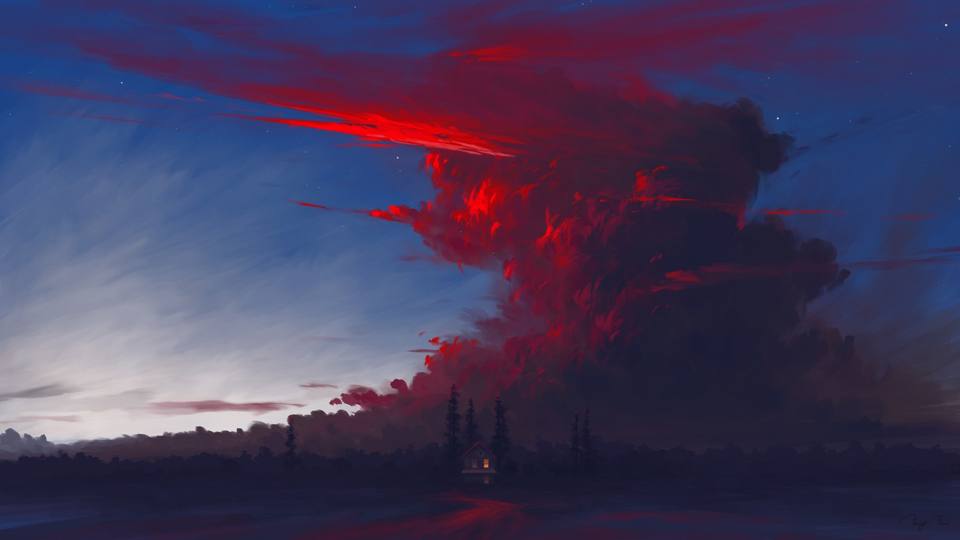 General 1920x1080 sky clouds landscape sunset digital art artwork red clouds