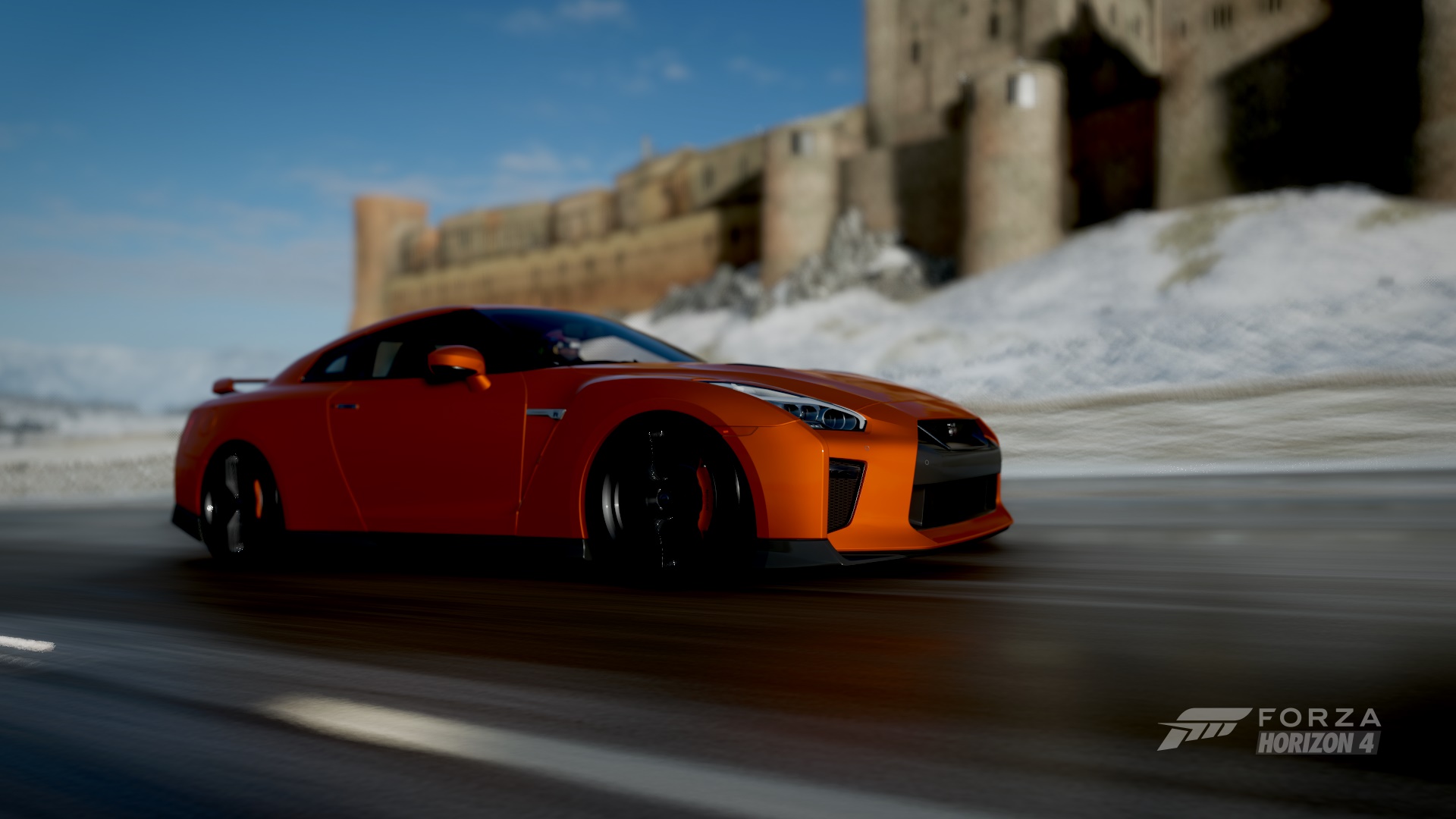 General 1920x1080 Nissan GT-R castle winter racing video games Forza Horizon 4 PlaygroundGames Nissan Japanese cars