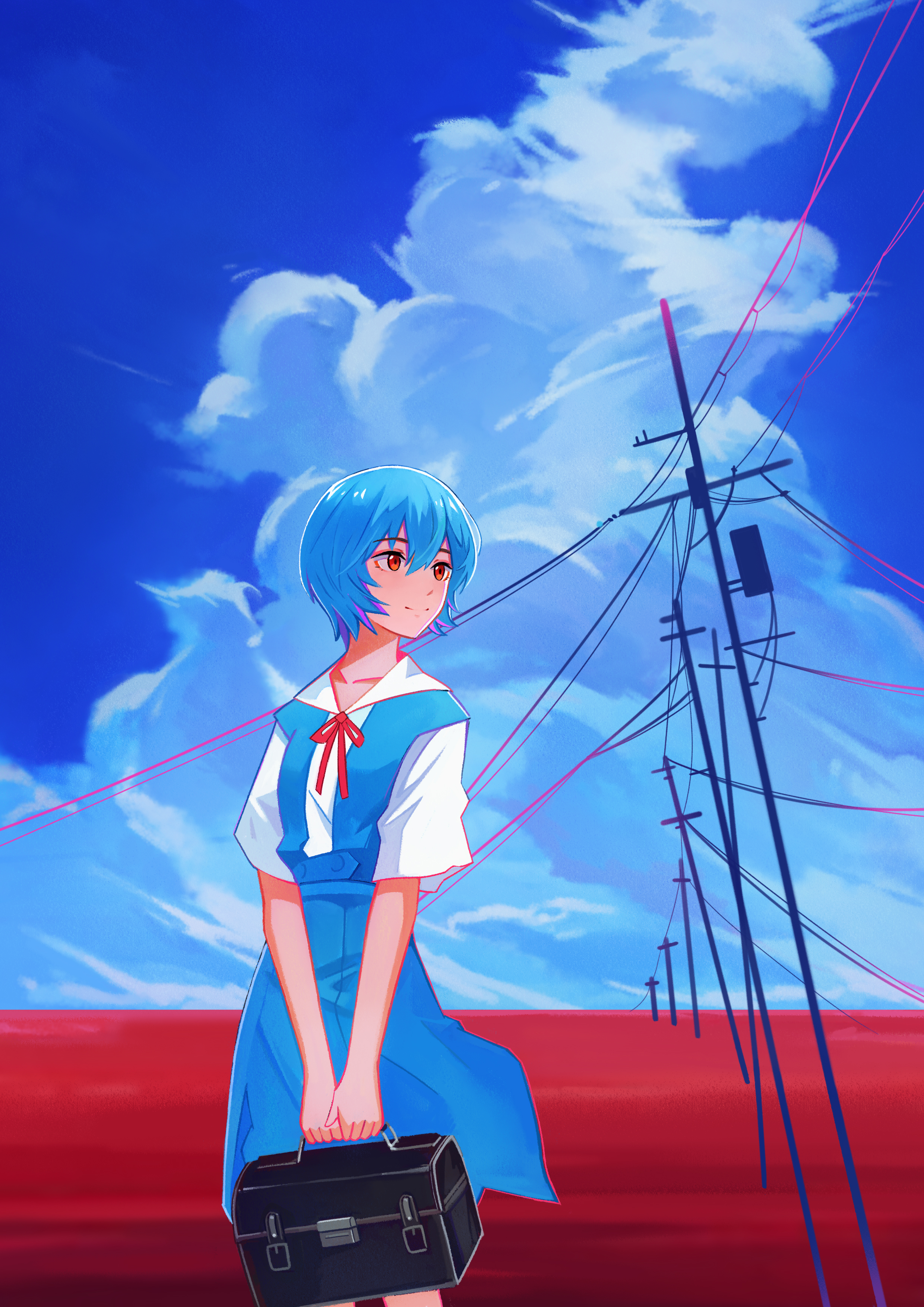 Anime 2480x3508 anime anime girls Neon Genesis Evangelion Rebuild of Evangelion Ayanami Rei short hair blue hair solo artwork digital art fan art