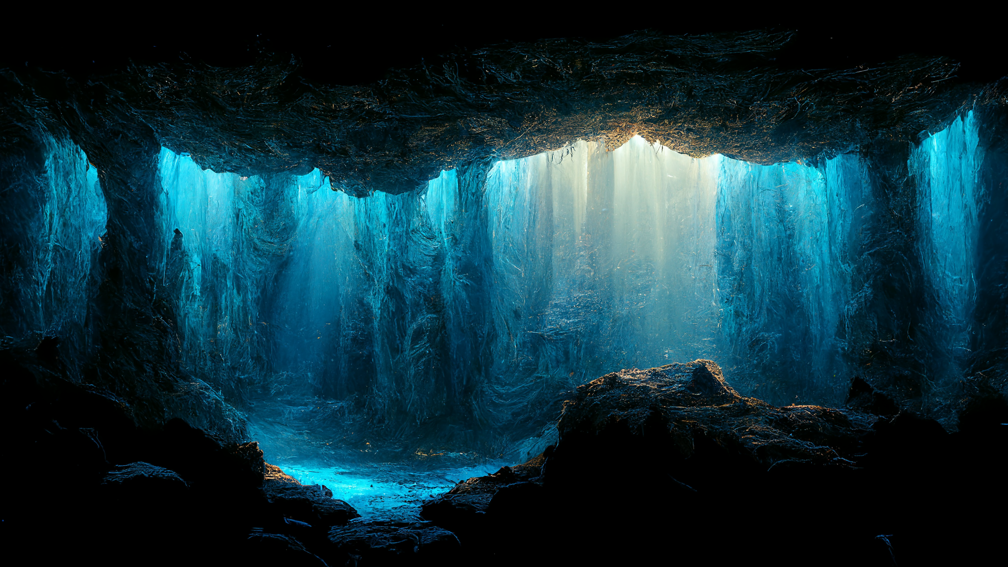 General 2048x1152 cave blue nature painting