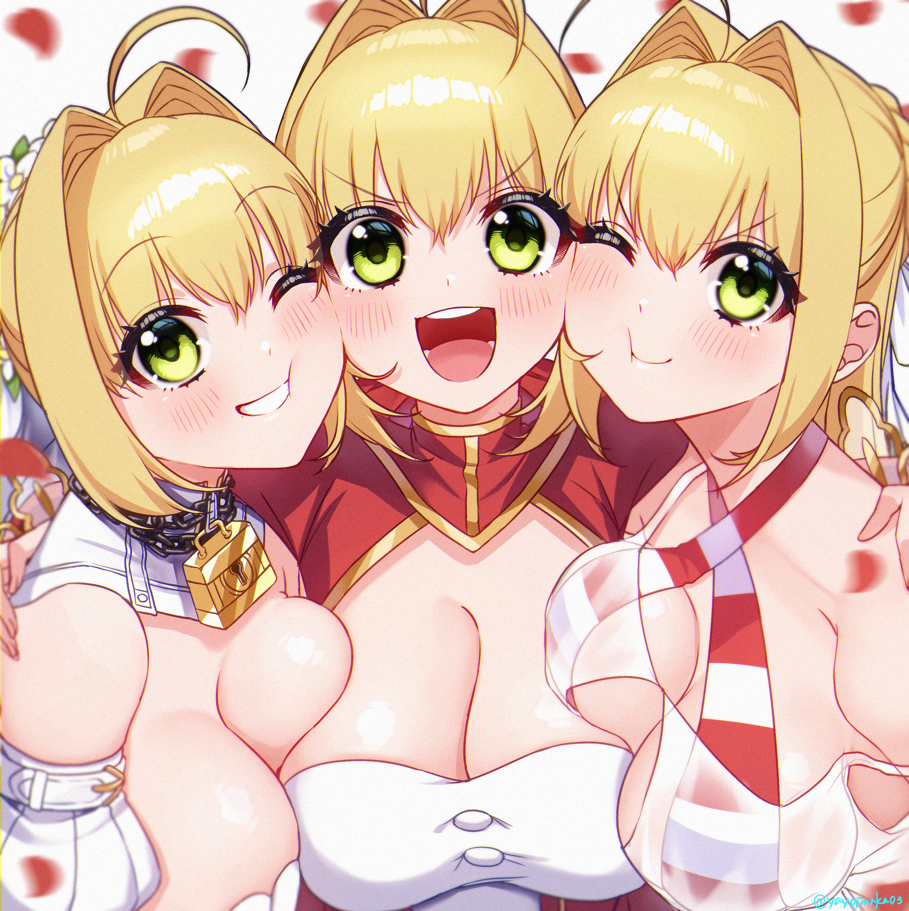 Anime 2894x2898 Yayoi Maka (Artist) boobs cleavage blonde Fate series Pixiv face anime anime girls