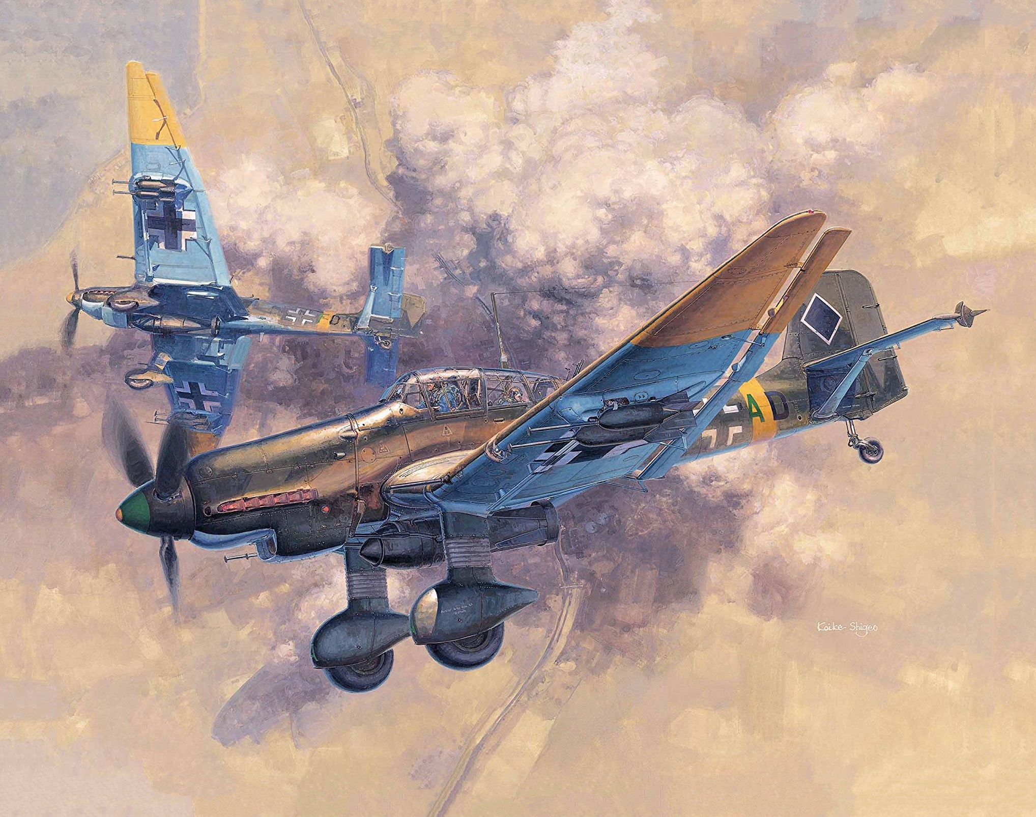 General 2036x1605 World War II military military aircraft aircraft airplane Luftwaffe Junkers Ju-87 Stuka Junkers Bomber Dive bomber Boxart painting German aircraft Germany