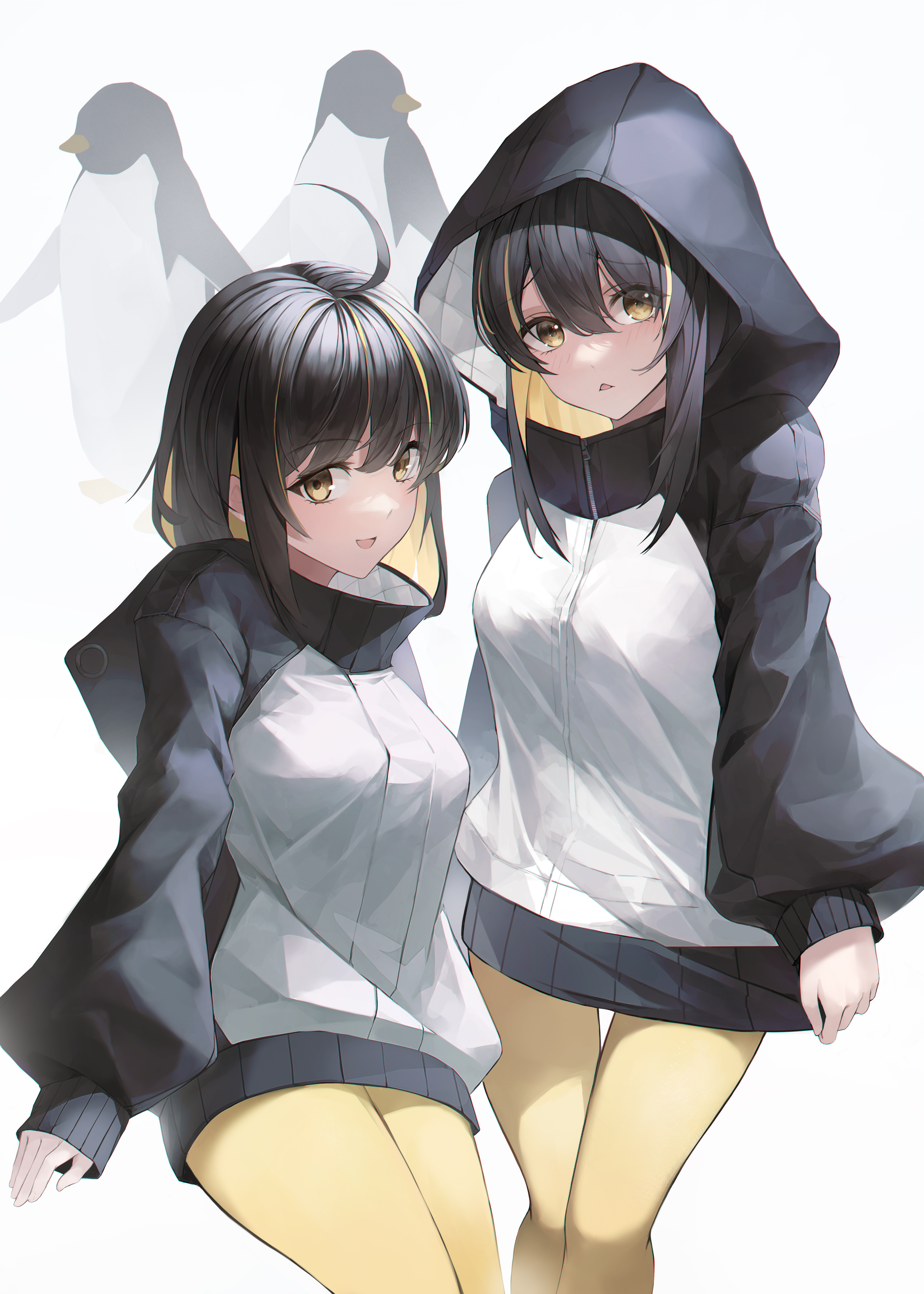 Anime 5000x7000 anime anime girls original characters twins two women artwork digital art fan art yellow eyes penguins