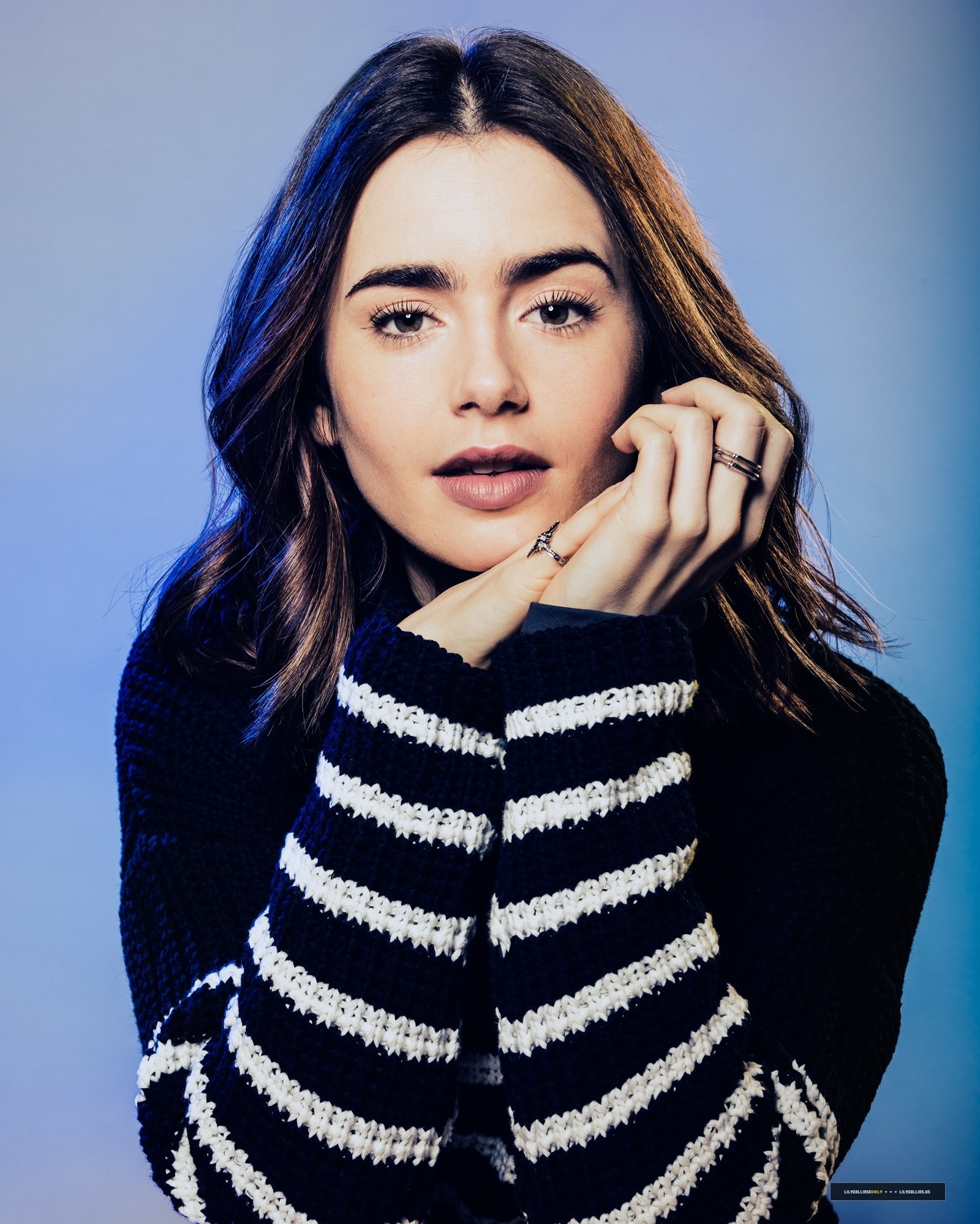 People 1600x2000 Lily Collins women celebrity portrait brunette looking at viewer portrait display simple background watermarked studio