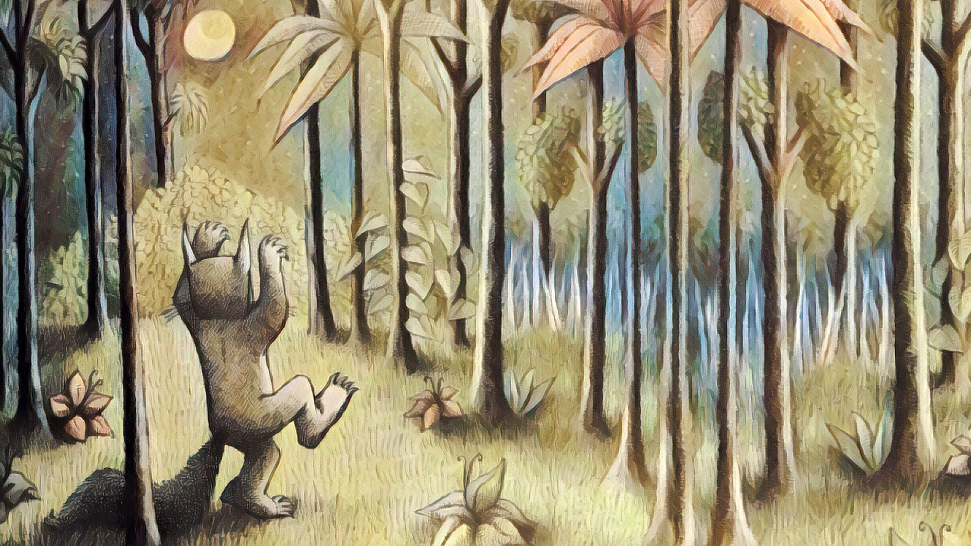 General 1920x1080 Where the Wild Things Are night forest Moon Maurice Sendak