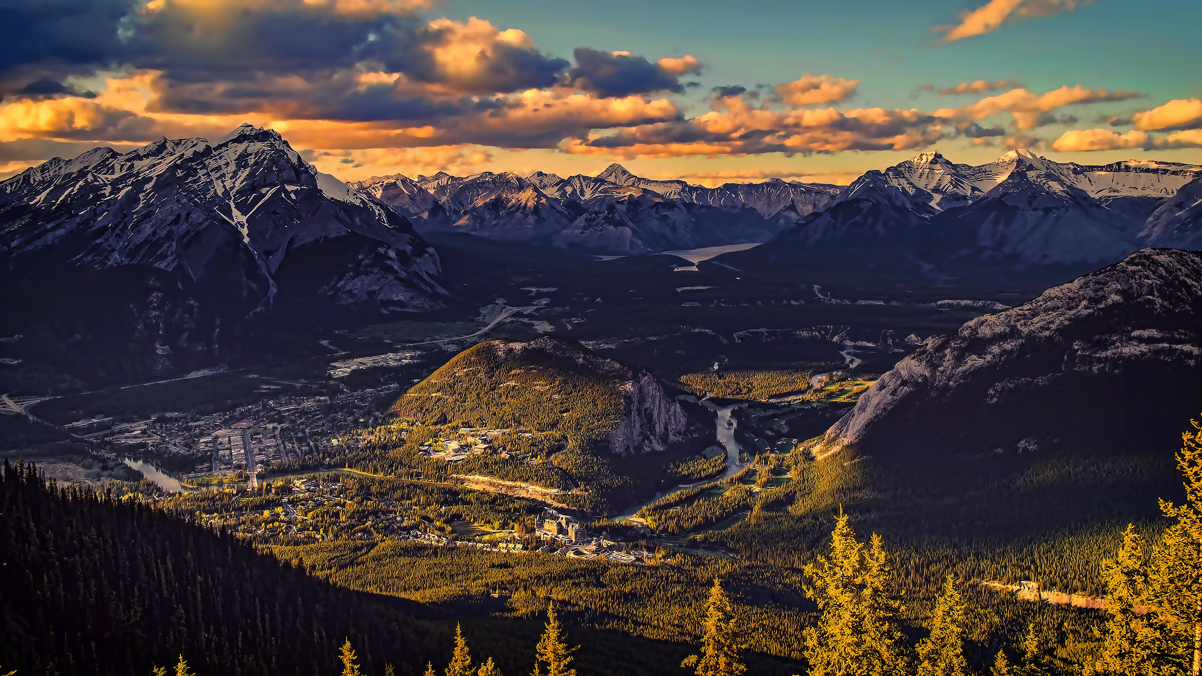General 3840x2160 landscape nature mountains sunset valley panorama sunlight Banff