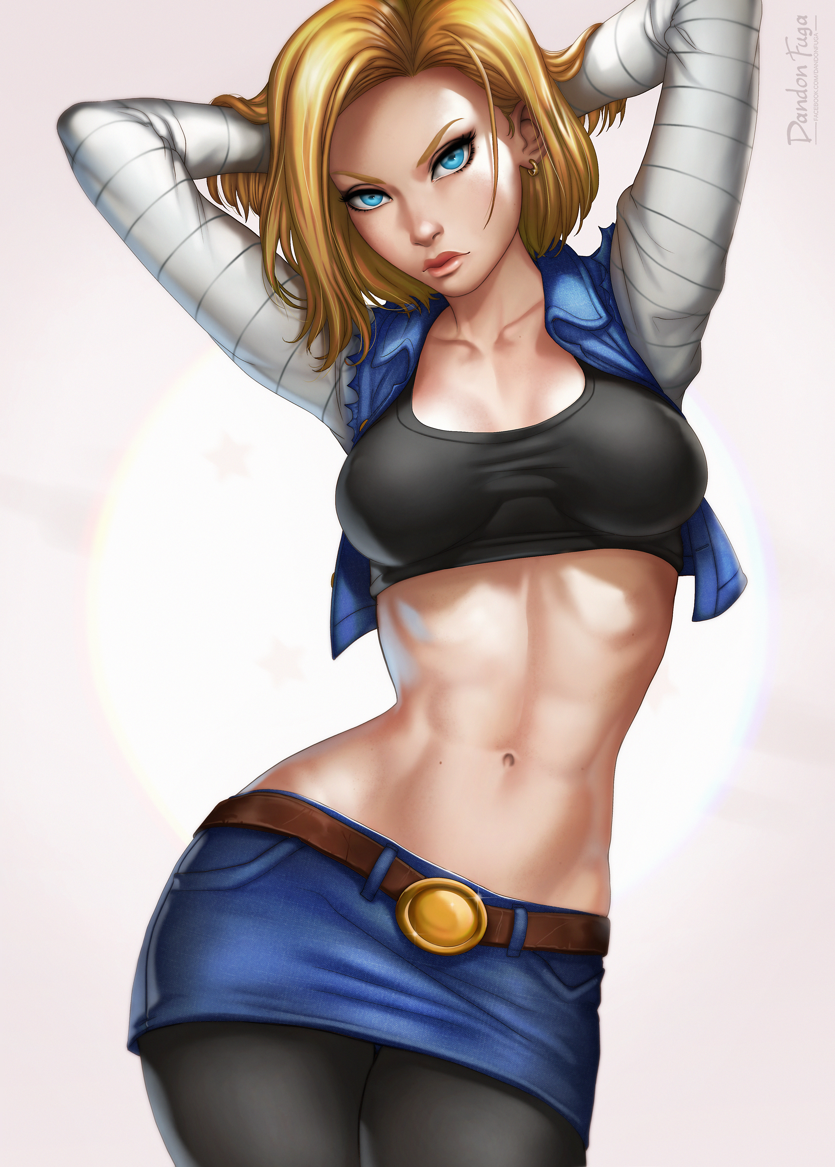 Anime 3508x4901 Dandonfuga simple background cleavage Dragon Ball Dragon Ball Z pantyhose blonde skinny anime girls blue eyes Android 18