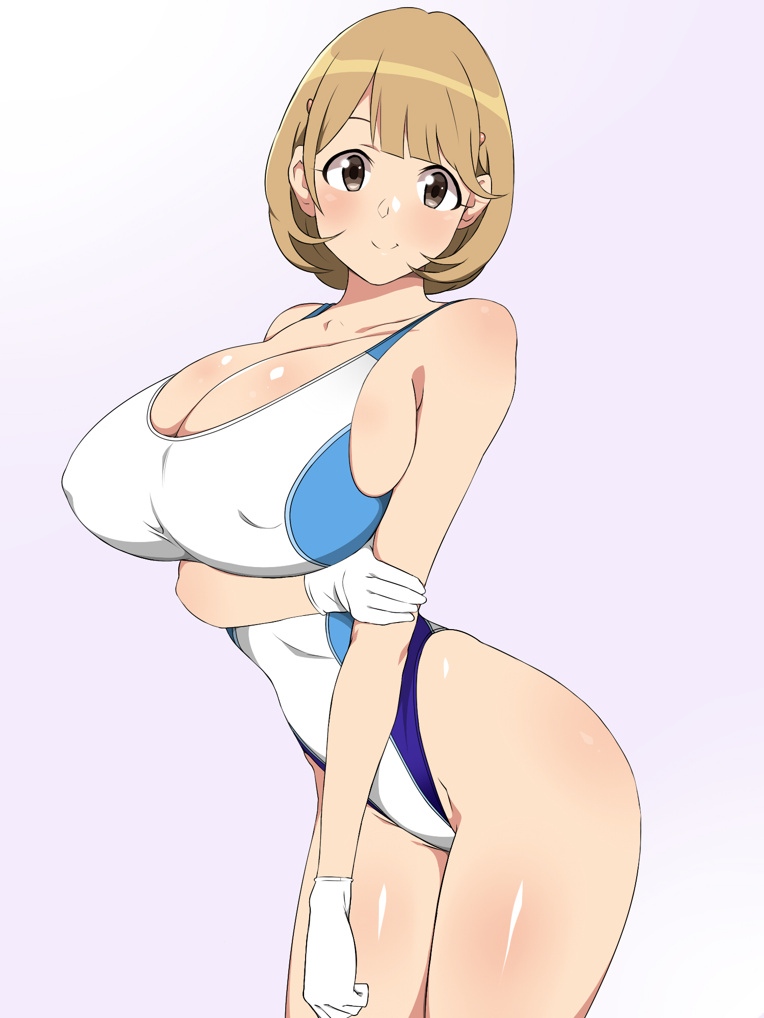 Anime 1500x2000 Narusawa Ryouka Occultic;Nine anime girls big boobs one-piece swimsuit huge breasts bob hairstyle gloves smiling