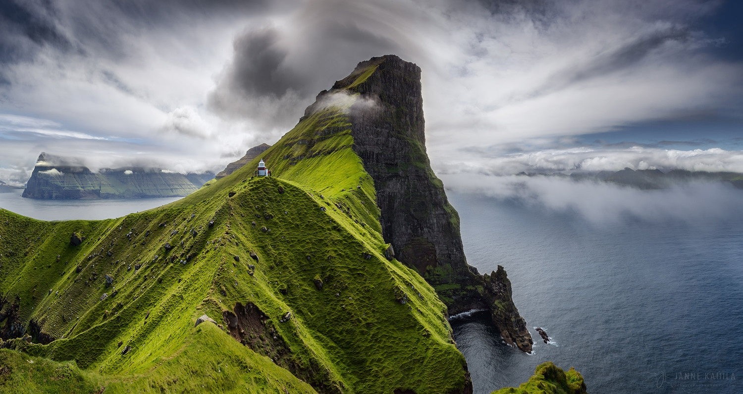 General 1500x795 nature photography landscape lighthouse cliff sea clouds grass Faroe Islands Denmark