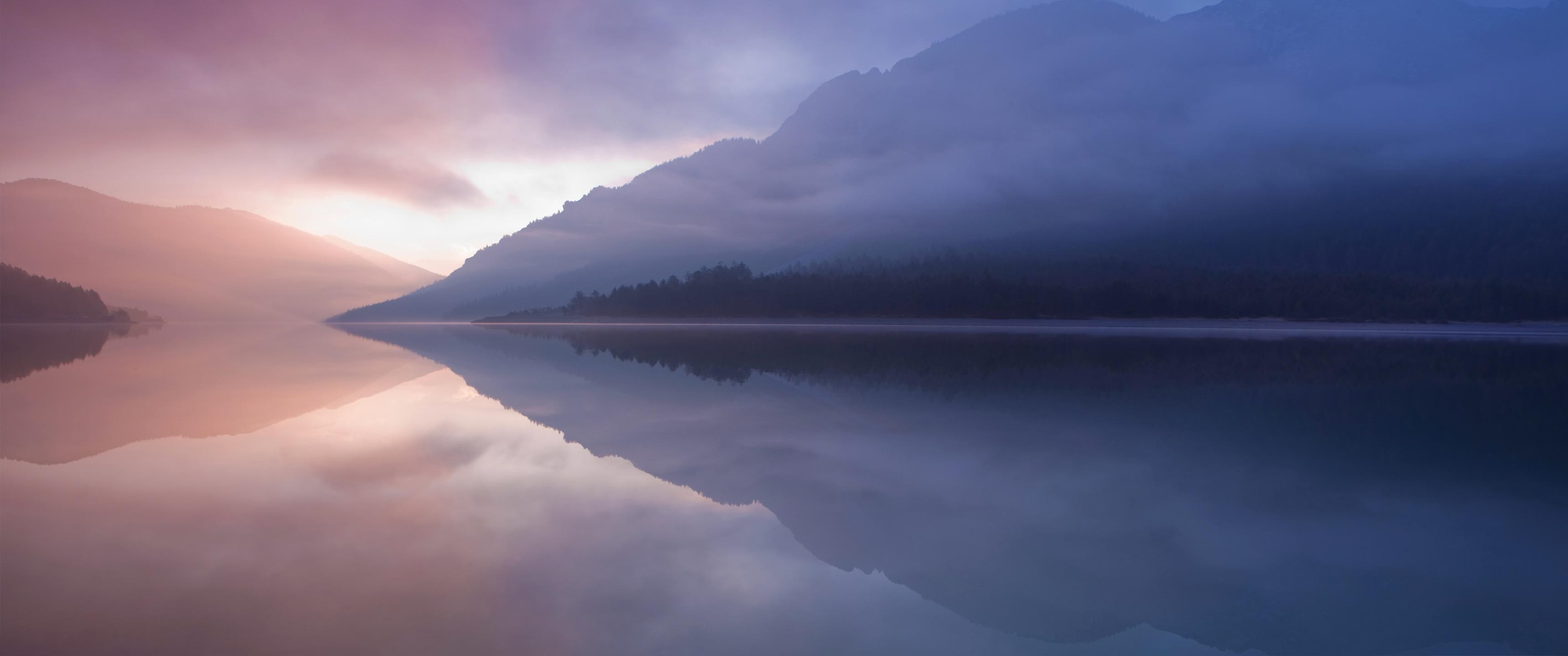General 3440x1440 landscape water reflection mist lake mountains nature