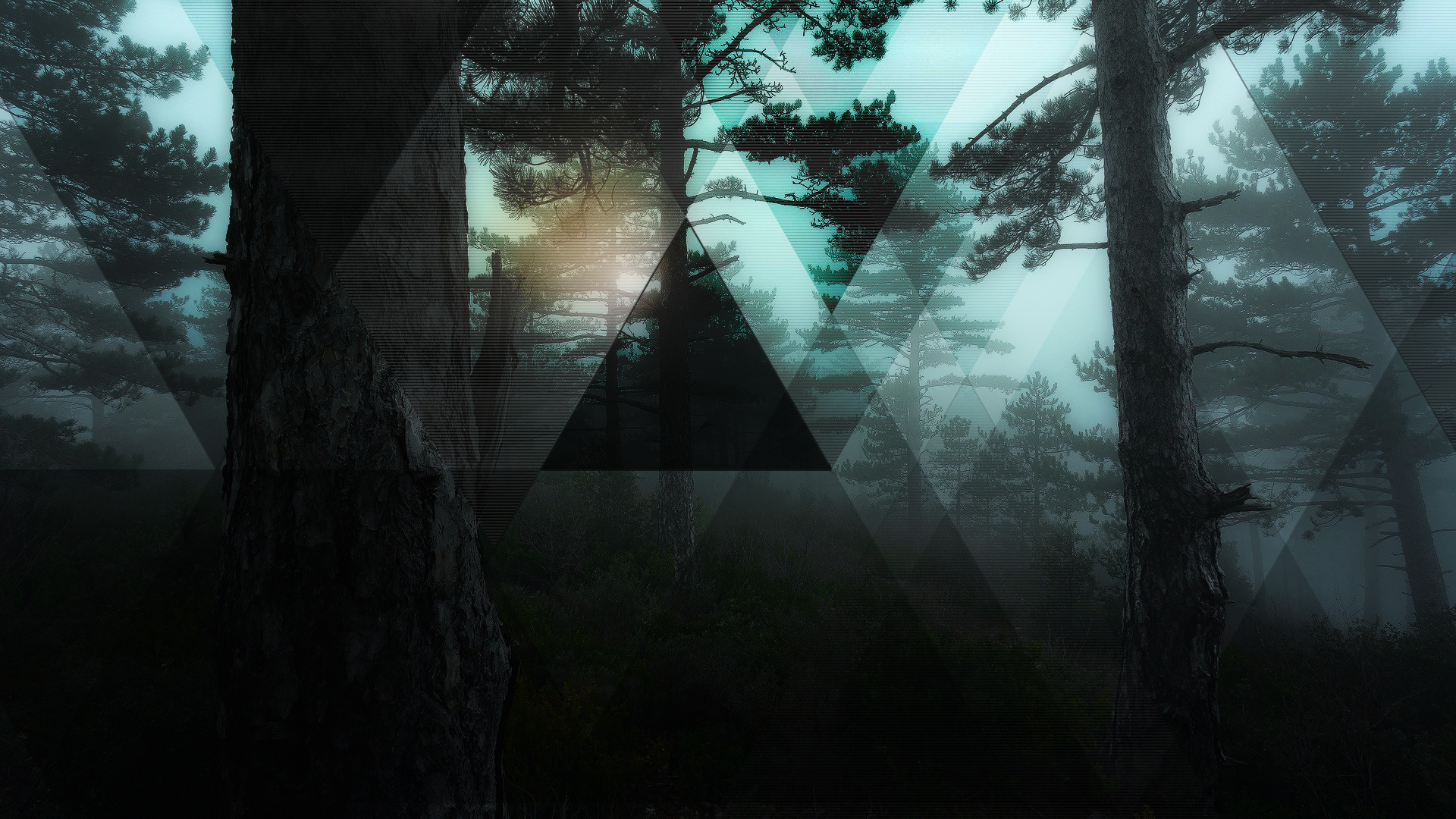 General 1920x1080 polyscape forest geometry digital art triangle trees dark cyan