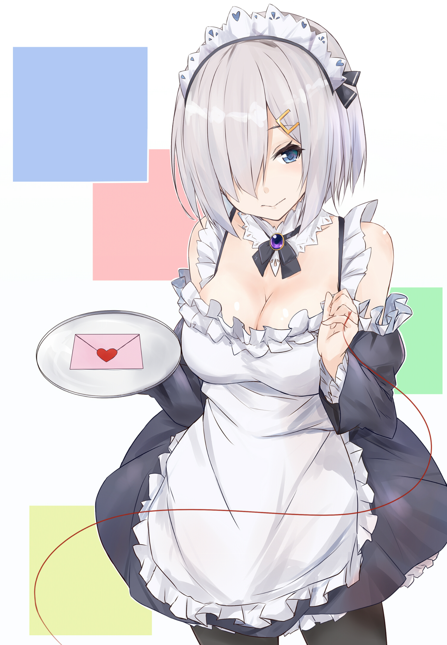 Anime 1500x2164 cleavage Hamakaze (KanColle)  Kantai Collection maid maid outfit pantyhose white background