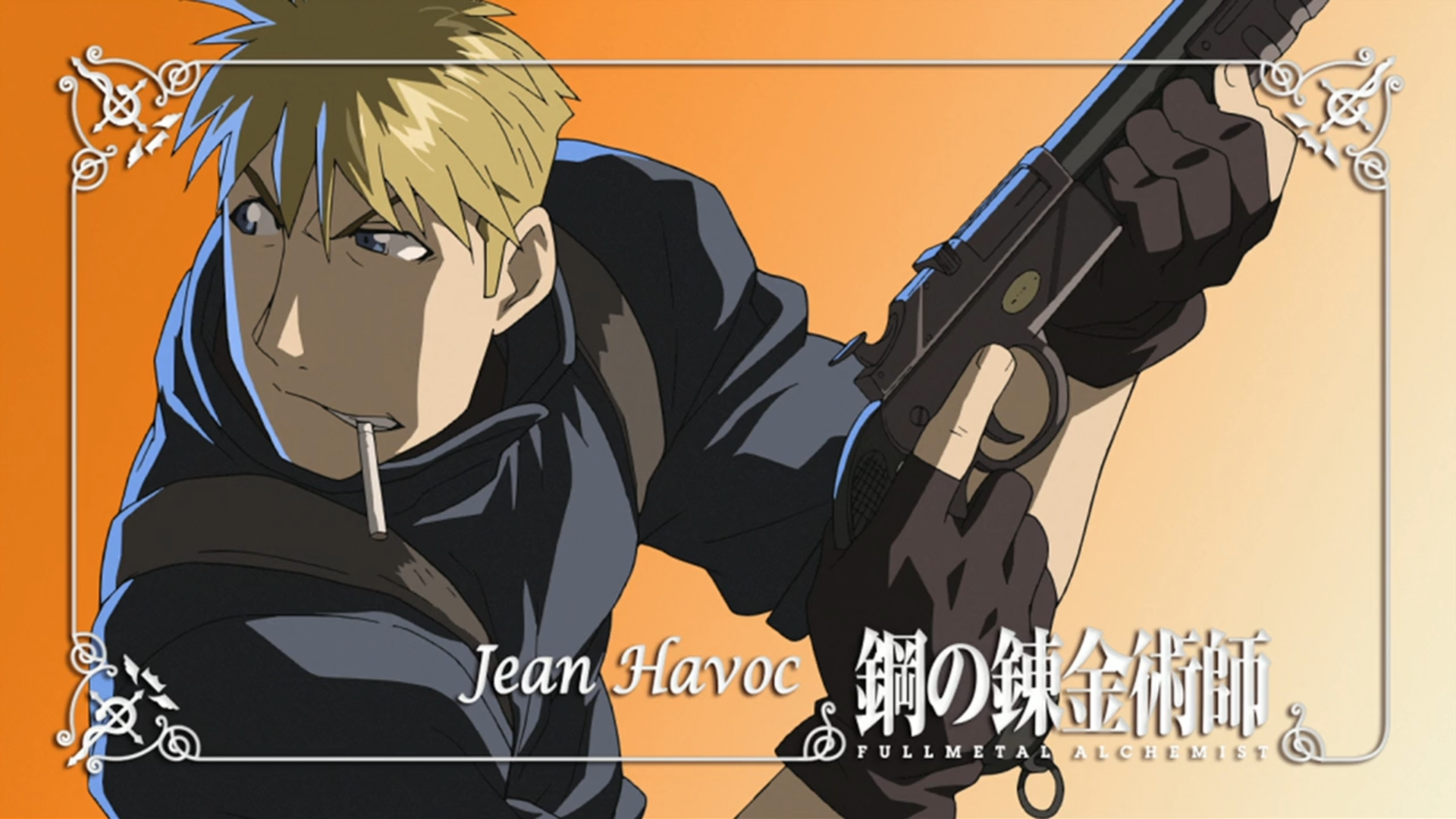 Anime 1920x1080 Fullmetal Alchemist: Brotherhood anime anime boys orange background gun cigarettes
