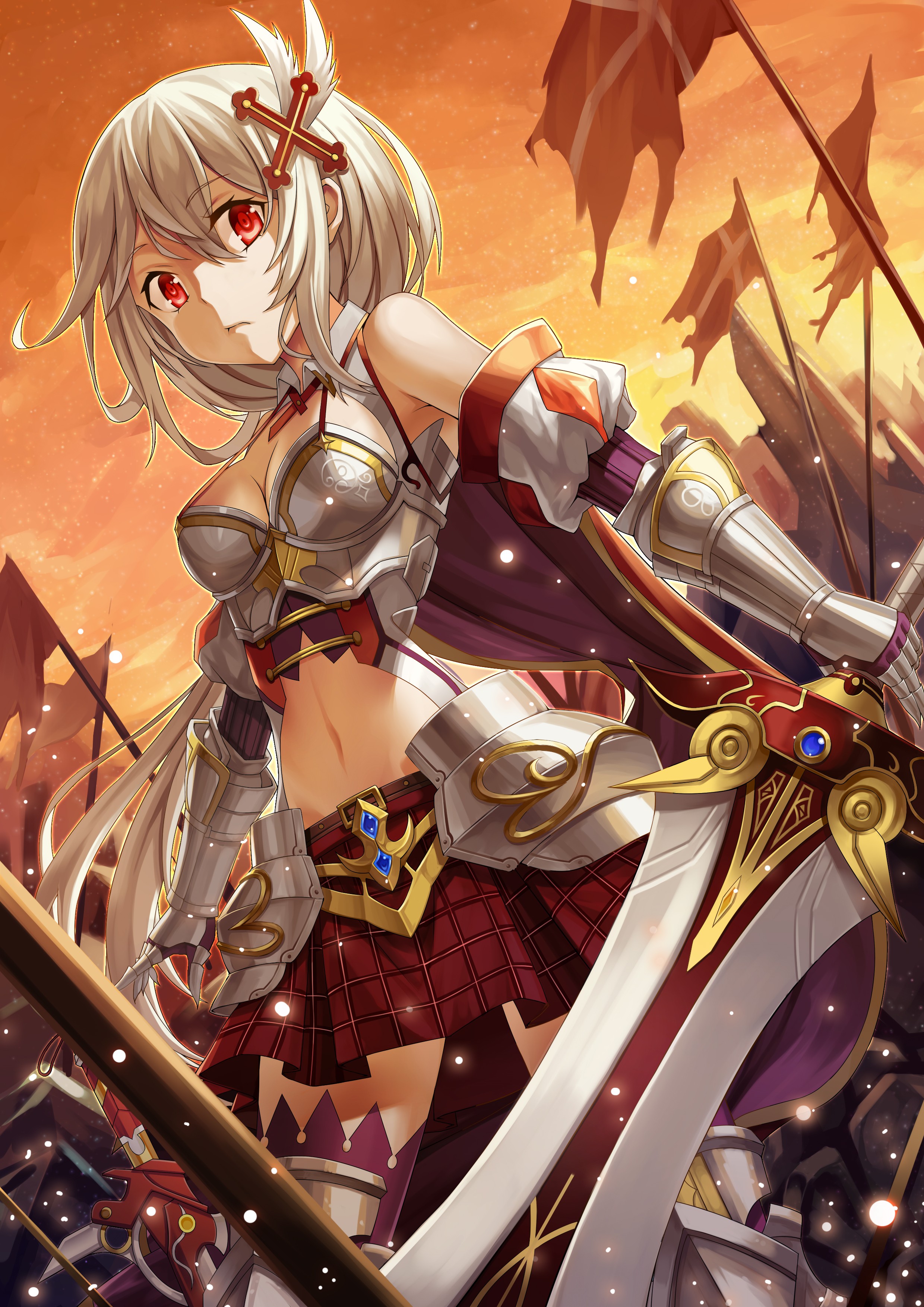 Anime 2480x3507 anime anime girls armor cleavage sword original characters Pixiv red eyes fantasy art fantasy girl fantasy armor