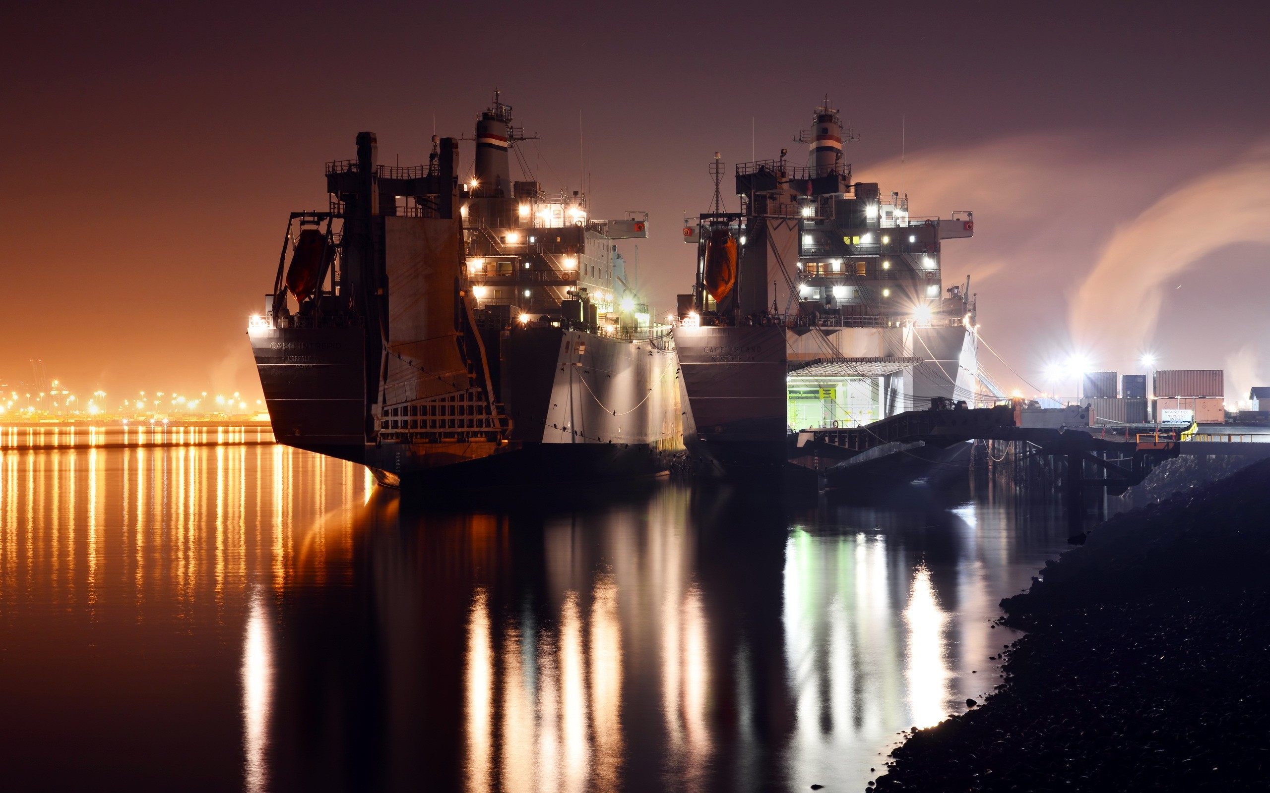 General 2560x1600 container ship vehicle ship nightscape transport merchant ship low light