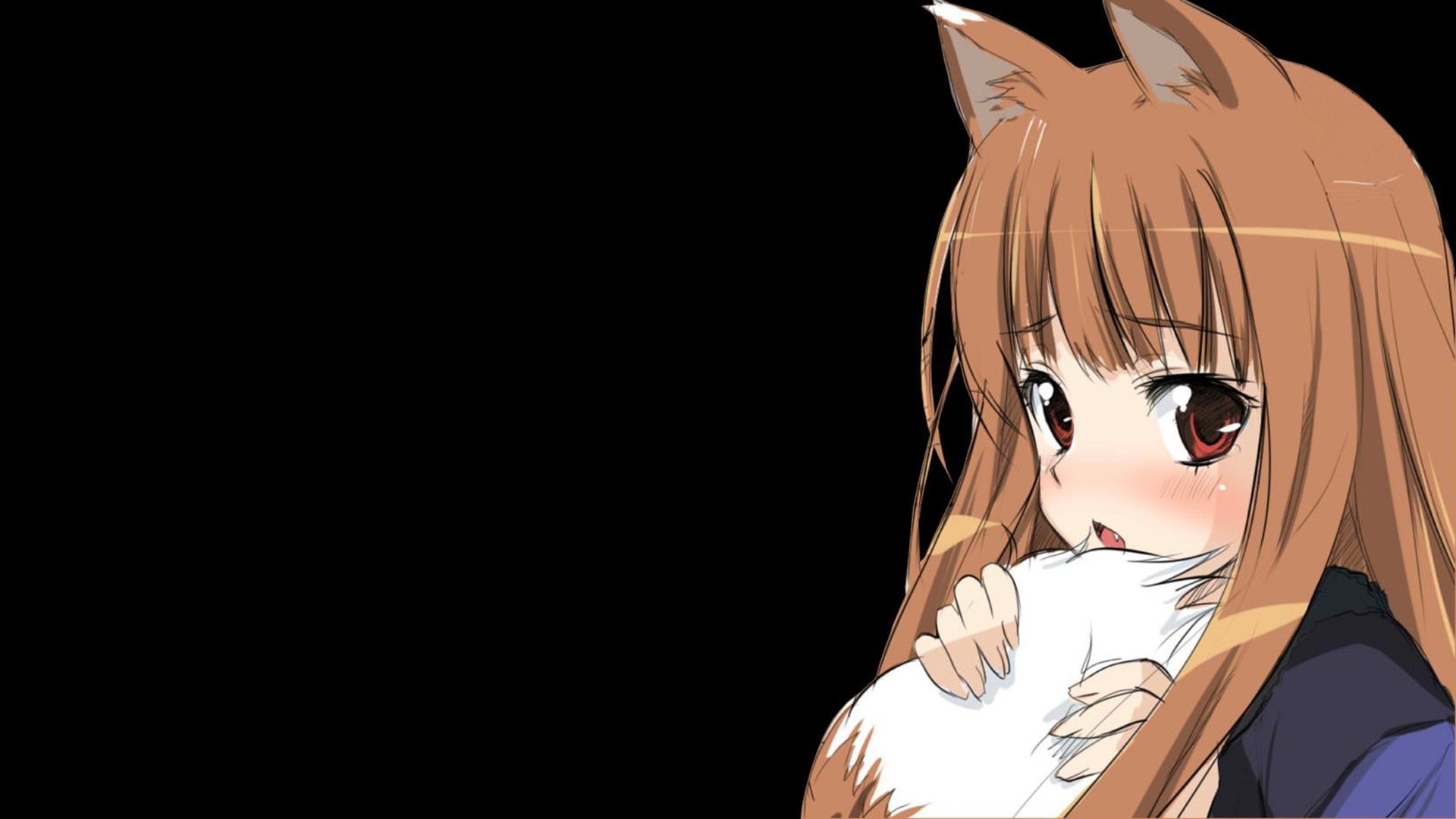 Anime 1920x1080 anime girls Holo (Spice and Wolf) Spice and Wolf open mouth anime long hair wolf girls black background simple background tail red eyes