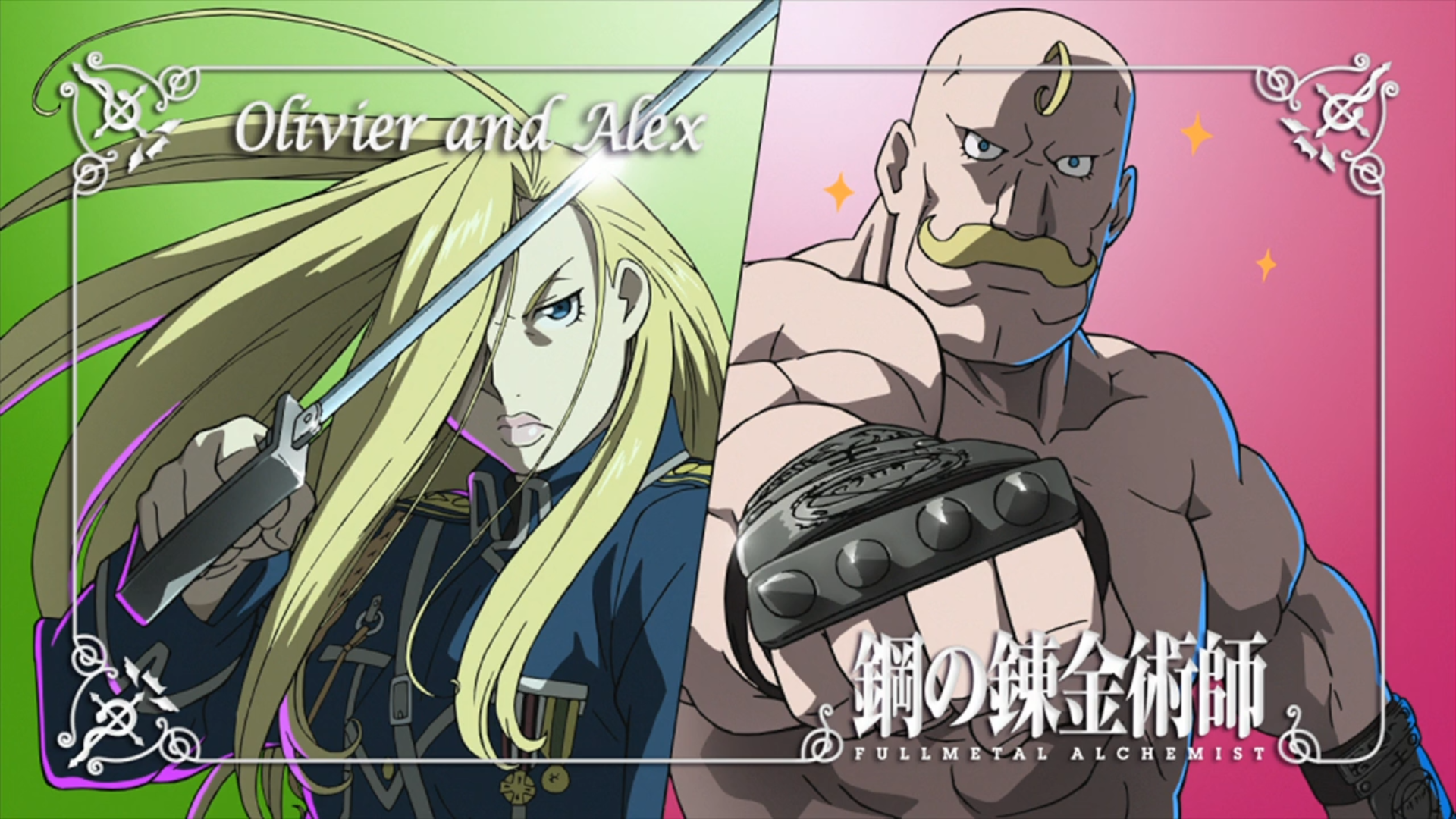 Anime 1920x1080 Fullmetal Alchemist: Brotherhood Alex Armstrong Olivier Milla Armstrong anime girls women with swords sword anime men long hair blonde