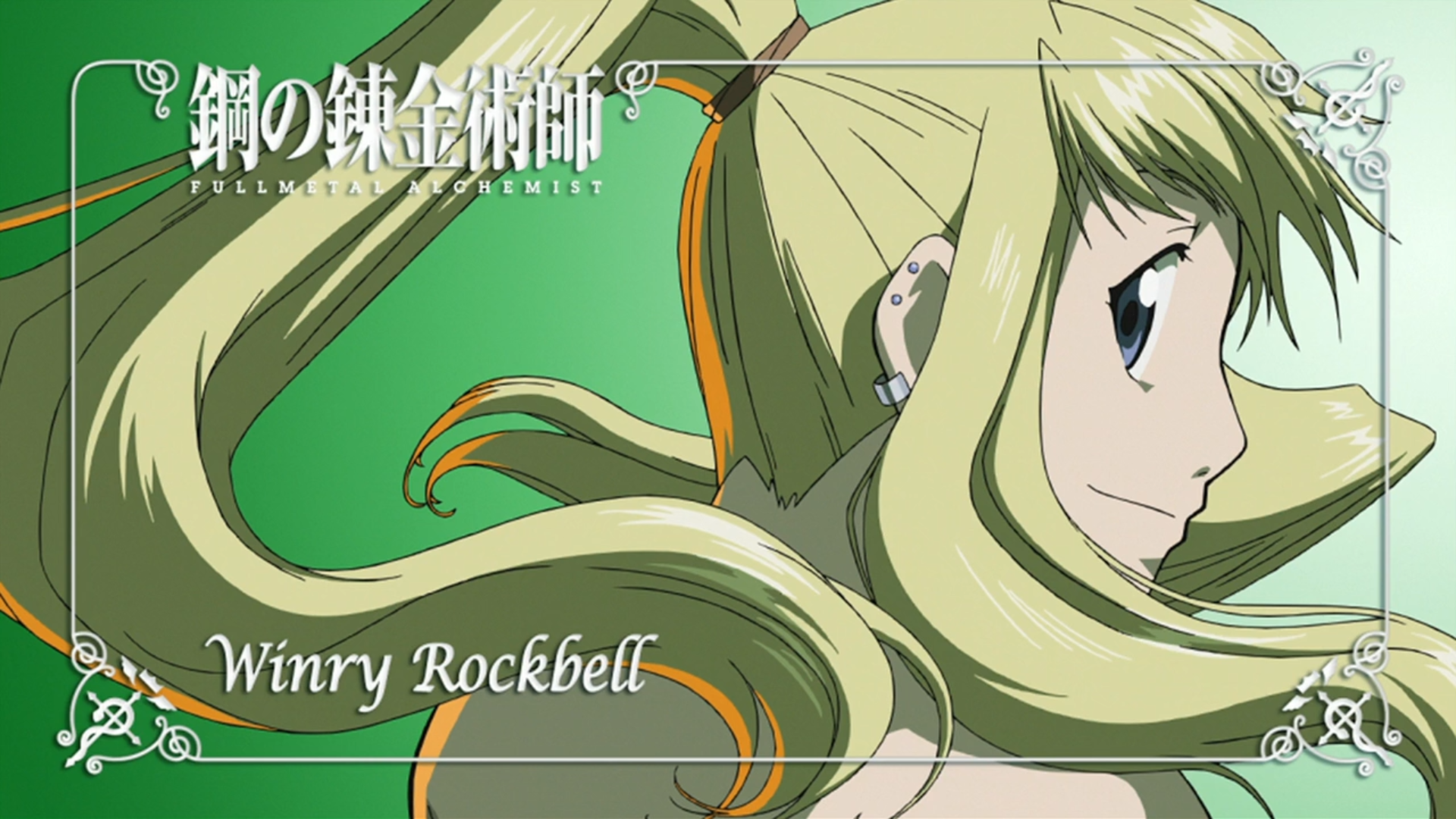 Anime 1920x1080 Fullmetal Alchemist: Brotherhood Rockbell Winry anime girls anime green background long hair