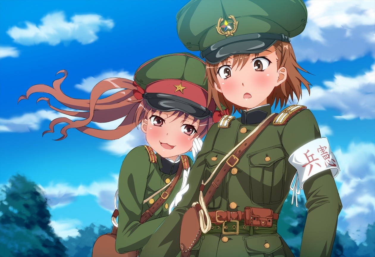 Anime 1261x864 anime anime girls Misaka Mikoto Shirai Kuroko uniform To Aru Kagaku no Railgun To aru Majutsu no Index military two women military uniform Military Hat