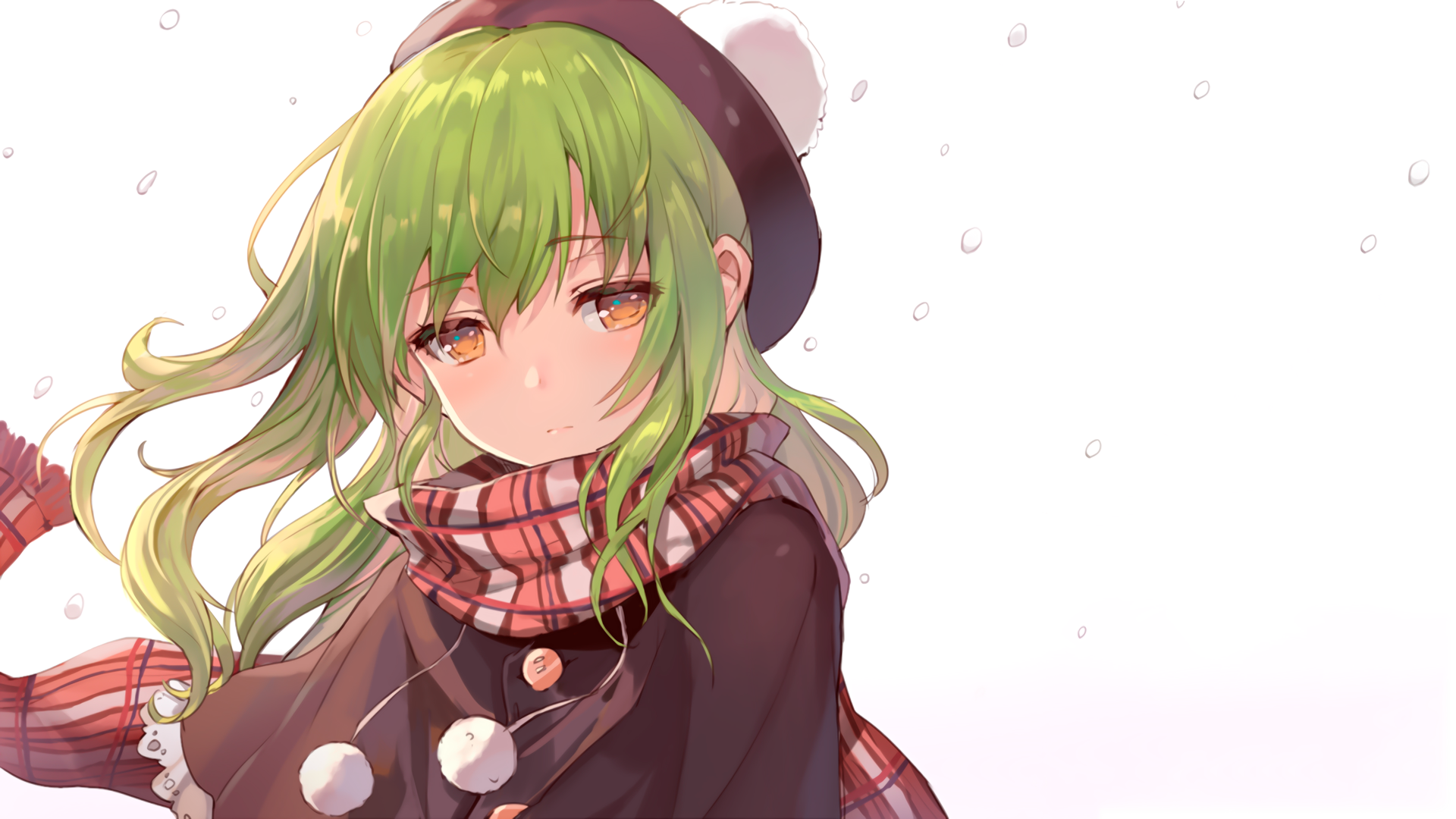 Anime 1920x1080 manga anime girls anime green hair simple background hat women with hats long hair face scarf white background