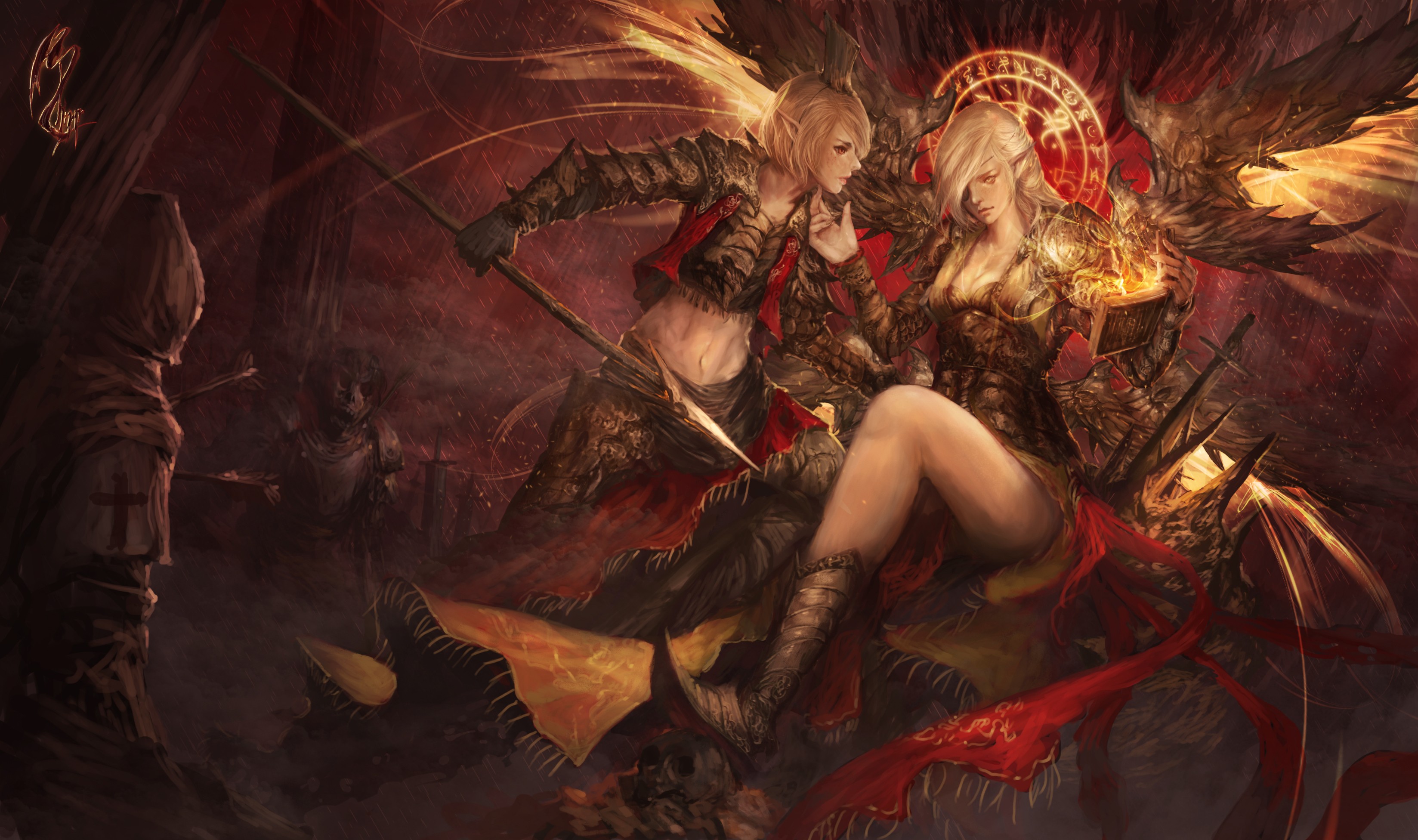 General 3295x1952 fantasy art warrior fantasy girl legs blonde spear thighs women artwork weapon