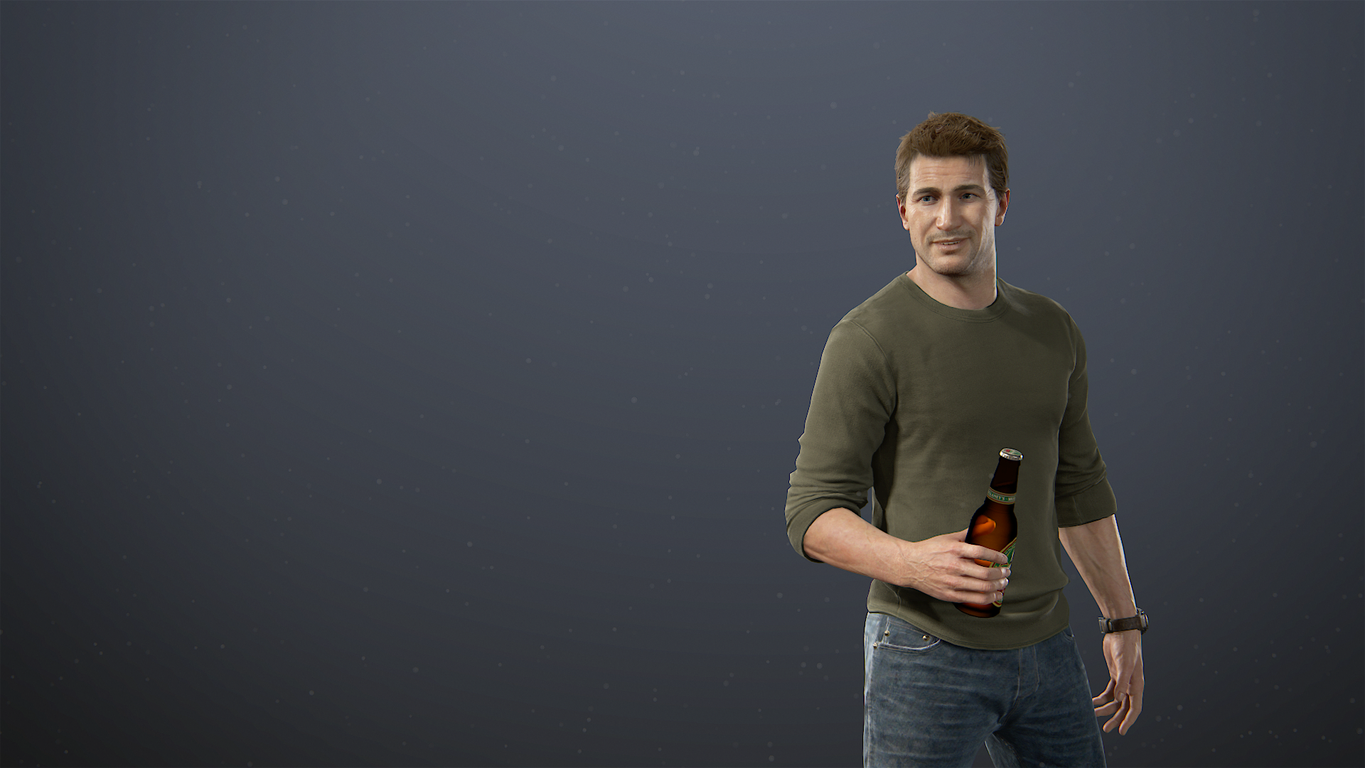 General 1920x1080 Uncharted 4: A Thief's End Nathan Drake simple background video games bottles 2016 (year) video game characters video game men gray background