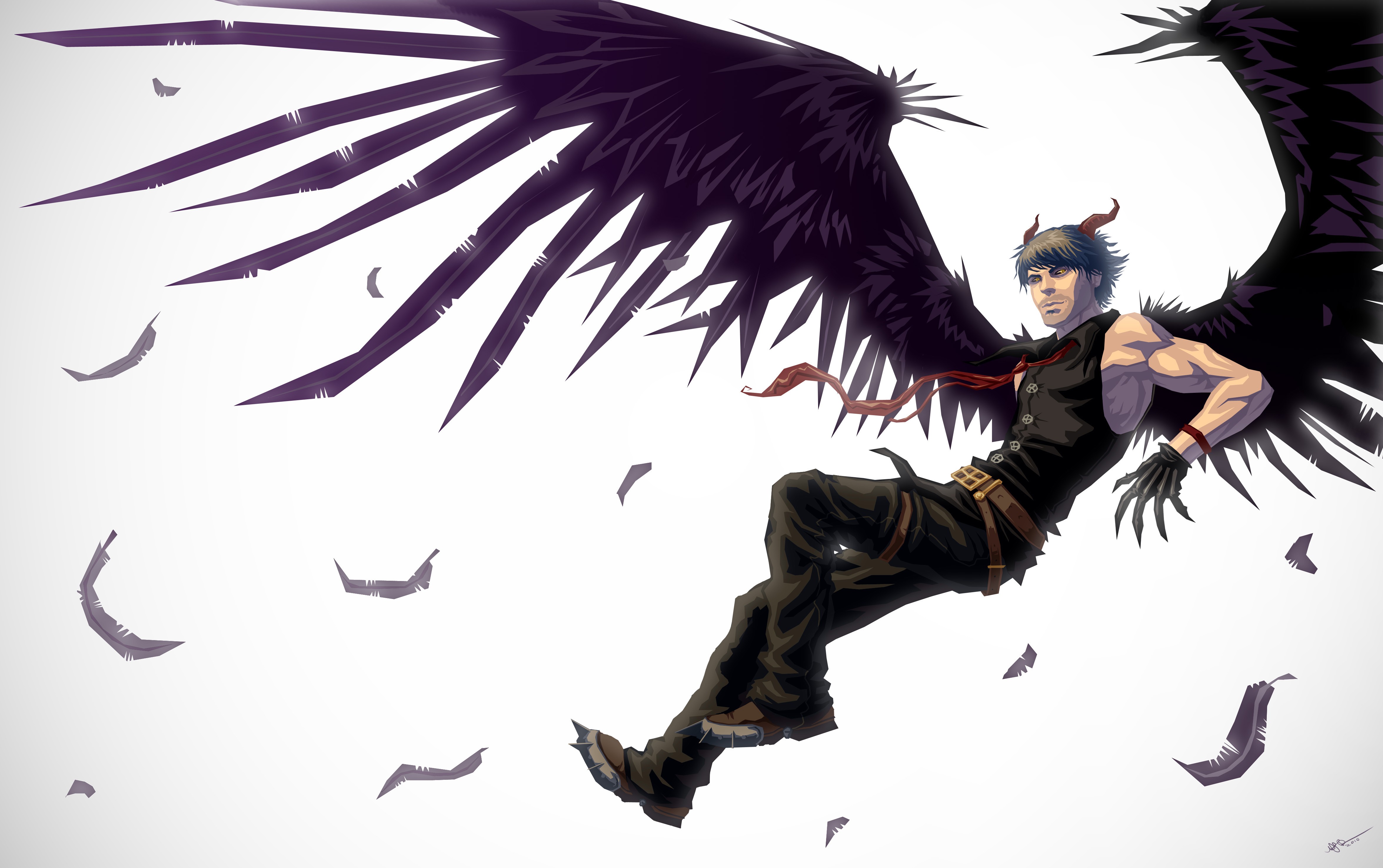 General 4701x2952 artwork fantasy men horns simple background purple wings fantasy art feathers
