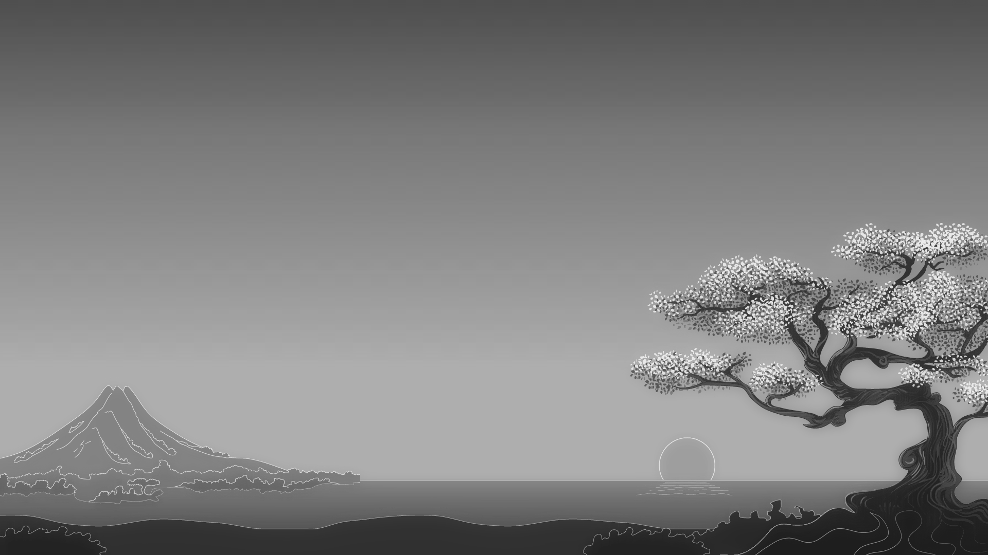 General 1920x1080 digital art minimalism simple background trees nature landscape horizon Sun monochrome Japanese Mount Fuji mountains