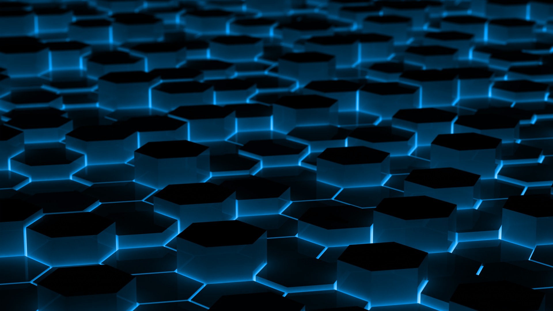 General 1920x1080 hexagon dark digital art CGI lines depth of field glowing blue