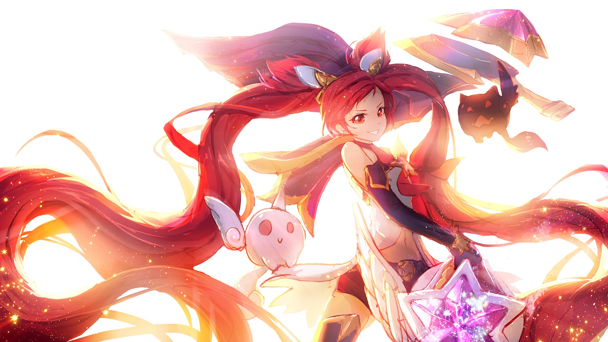 Anime 2000x1125 anime anime girls League of Legends Jinx (League of Legends) long hair redhead red eyes Star Guardian video game characters Pixiv digital glowing smiling video game art fan art video game girls