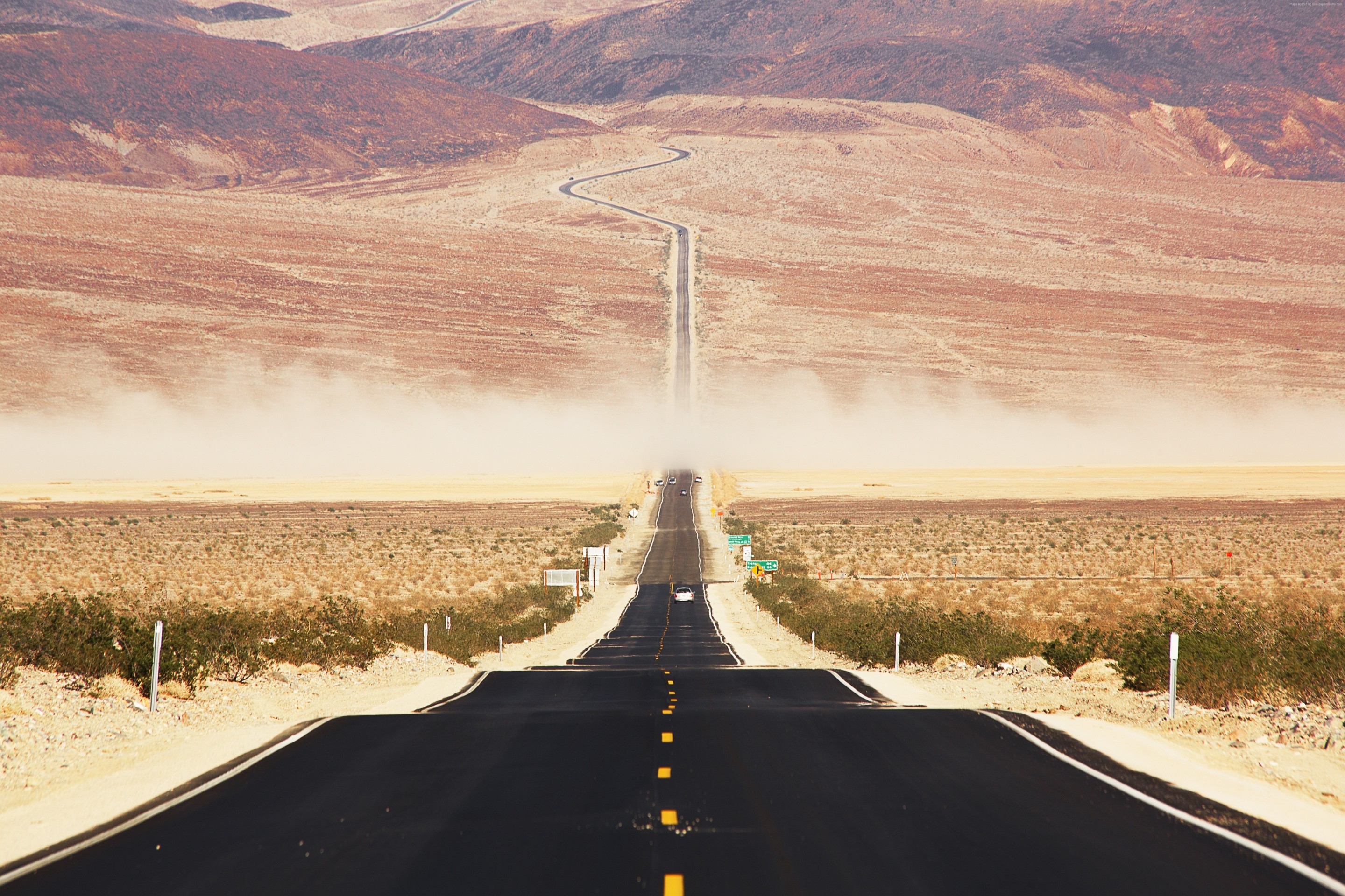 General 2880x1920 desert road Death Valley far view asphalt dust