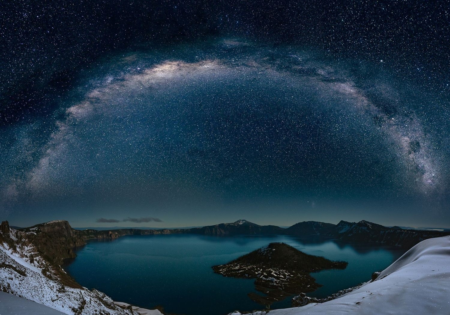 General 1500x1050 nature photography landscape winter snow Milky Way starry night long exposure cold Crater Lake (Oregon) USA Oregon