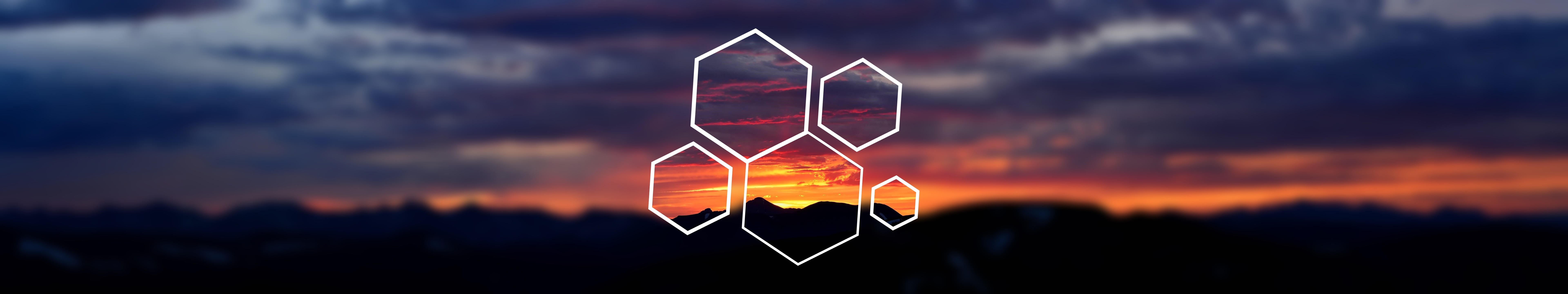 General 7680x1440 ultrawide hexagon sunset blurred sky sunlight digital art nature geometric figures polyscape