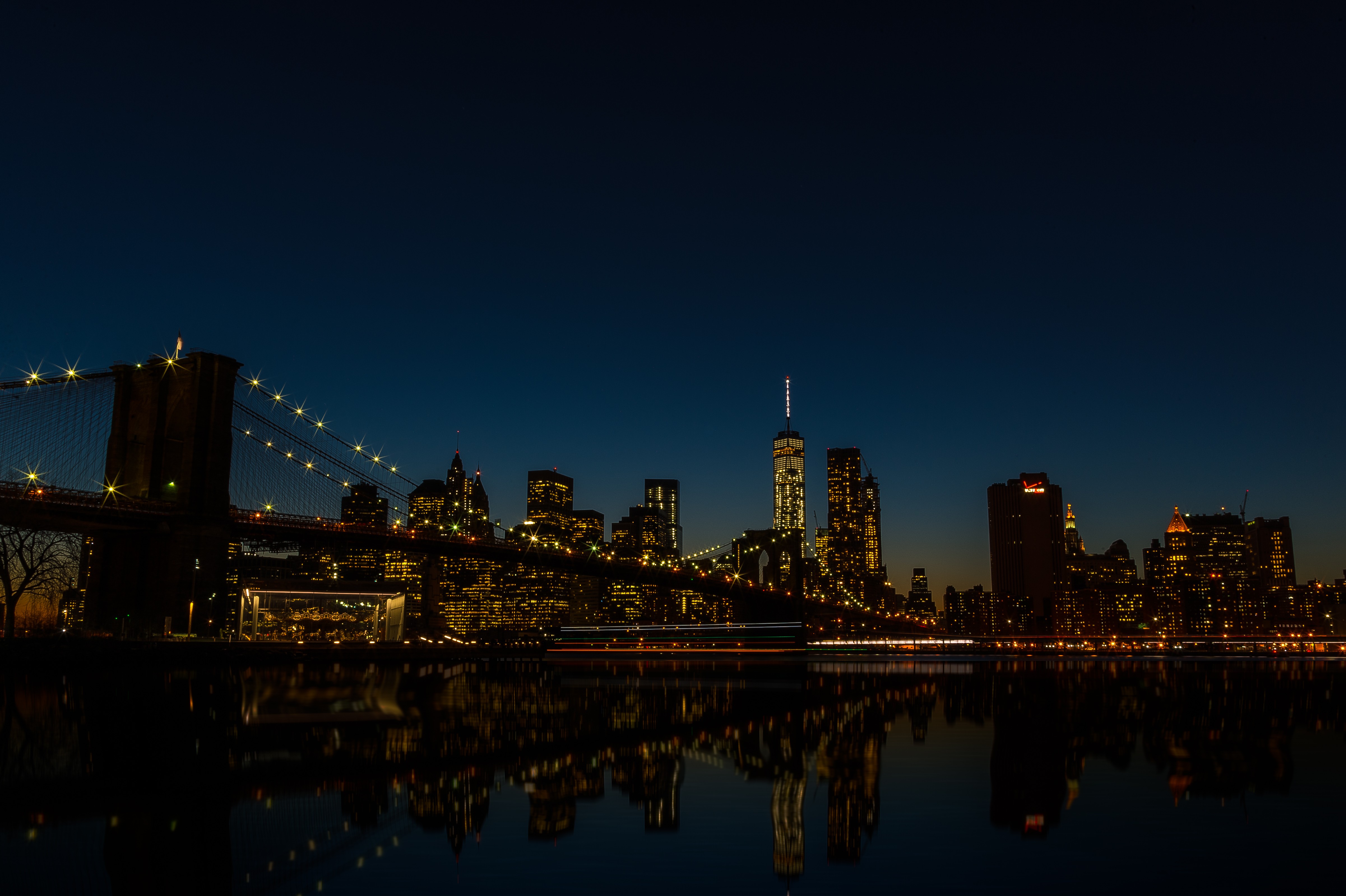 General 4803x3197 bridge cityscape city lights night New York City low light Brooklyn Bridge river