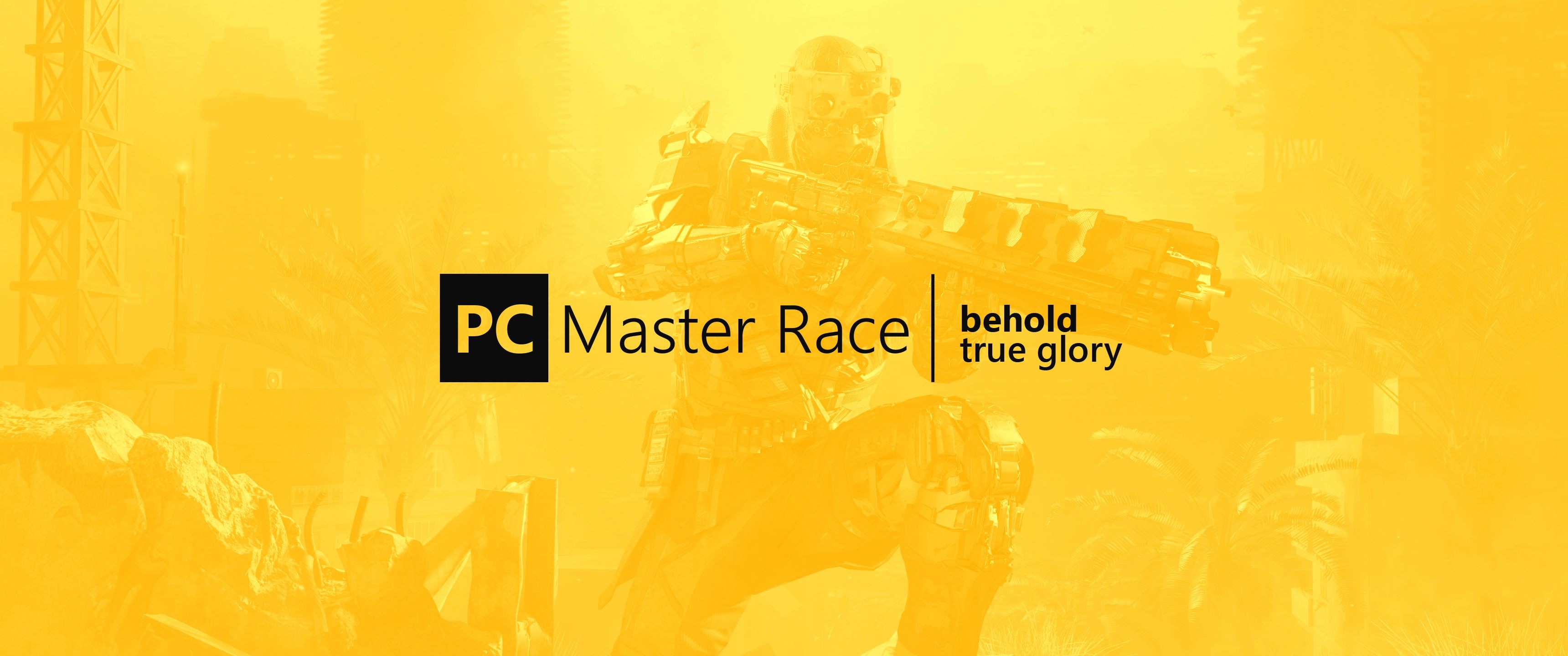 General 3440x1440 PC gaming PC Master  Race yellow background digital art