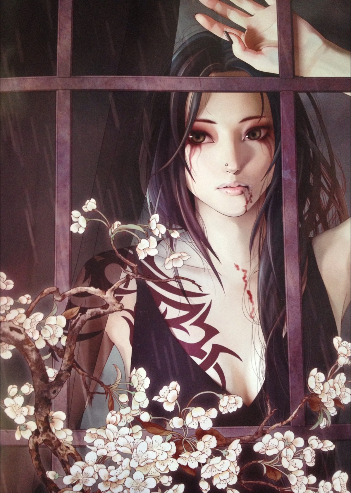 Anime 1200x1684 tattoo window cherry blossom piercing