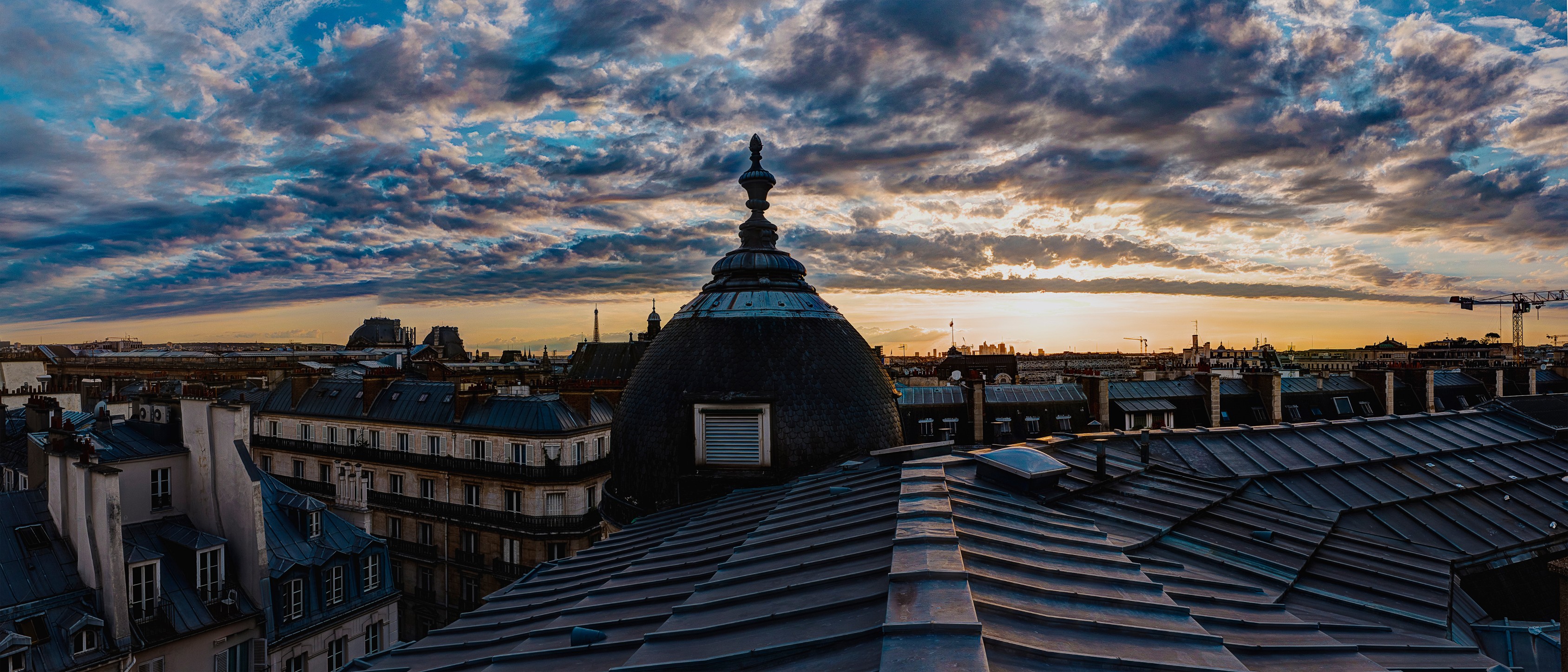 General 3375x1446 rooftops Paris clouds city France sky cityscape