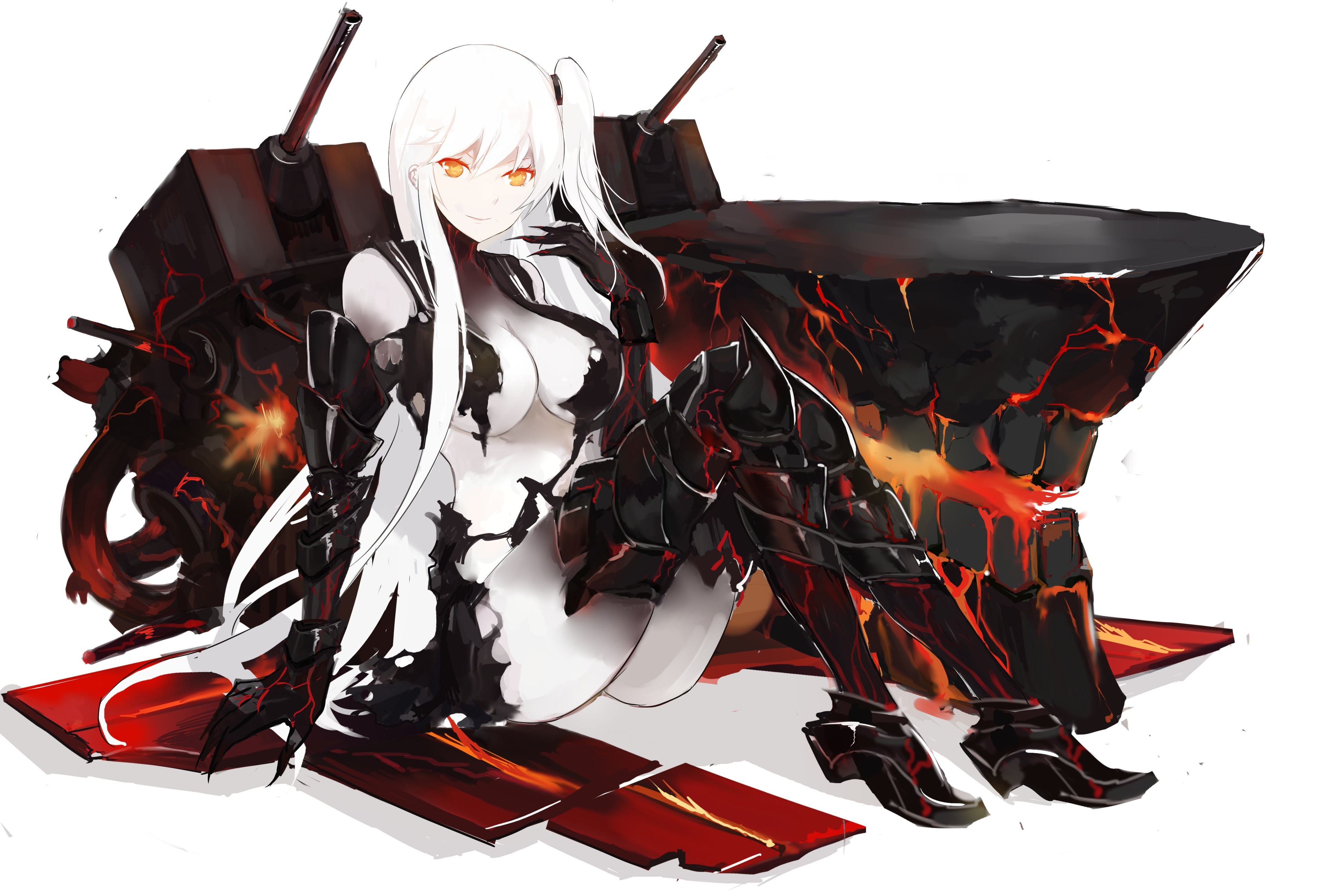 Anime 3870x2597 anime anime girls long hair Kantai Collection Aircraft Carrier Oni big boobs white background looking at viewer boots claws boobs legs Pixiv
