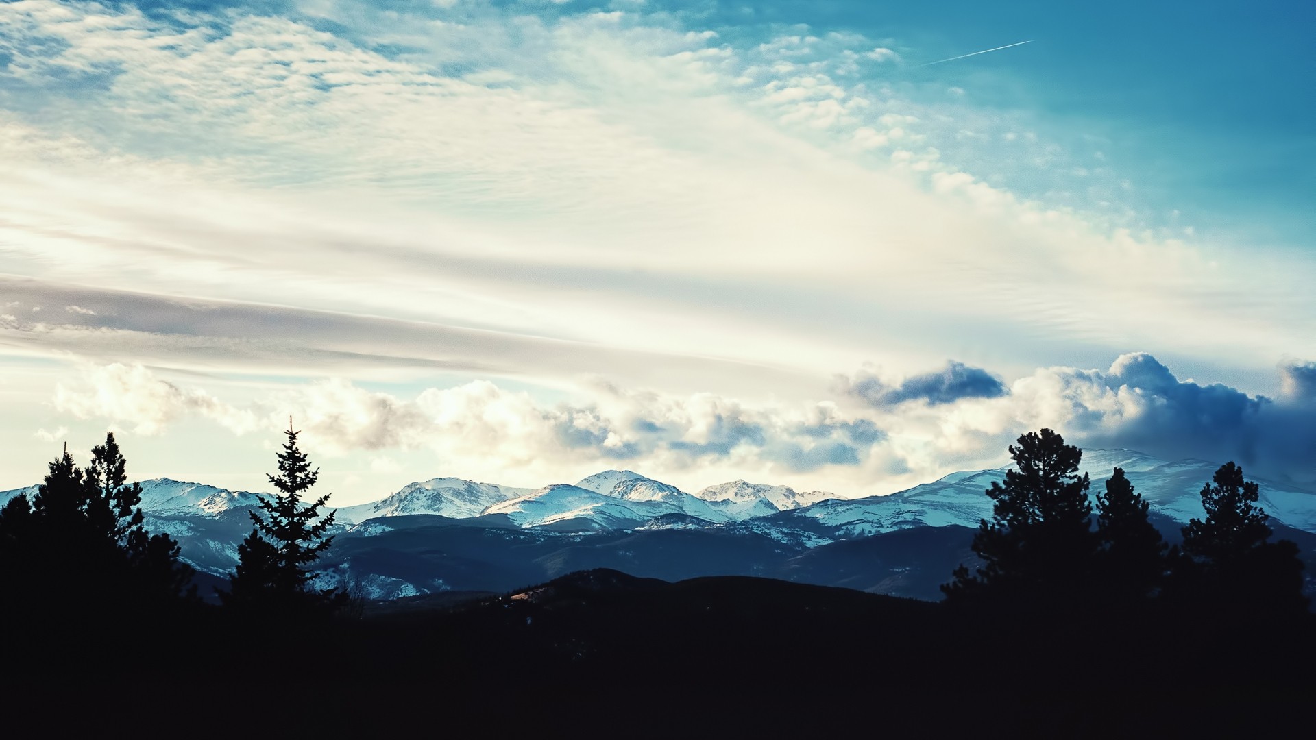 General 1920x1080 nature landscape trees clouds mountains photography hills silhouette snowy peak