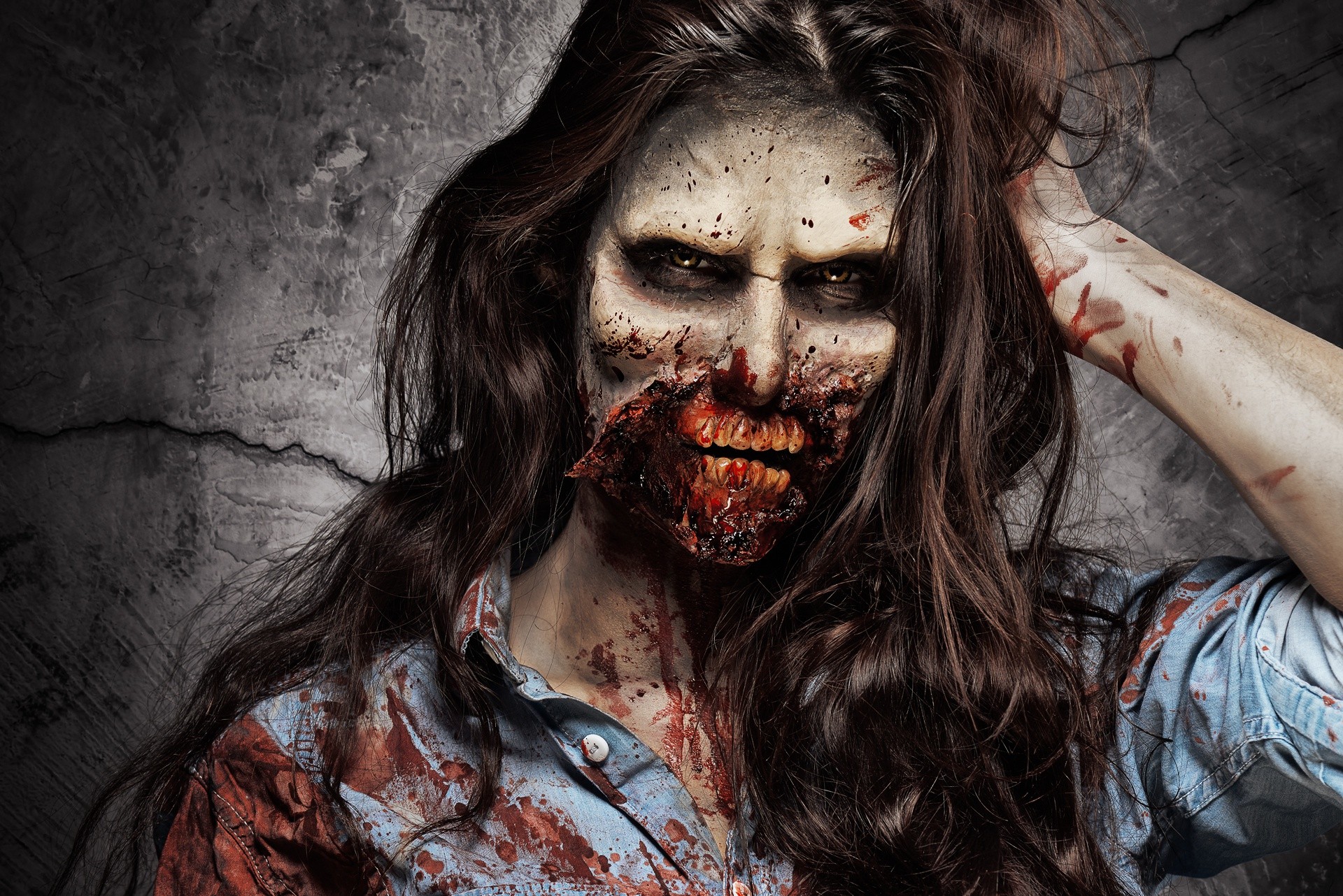 People 1920x1282 undead makeup women blood gore skull teeth horror zombies