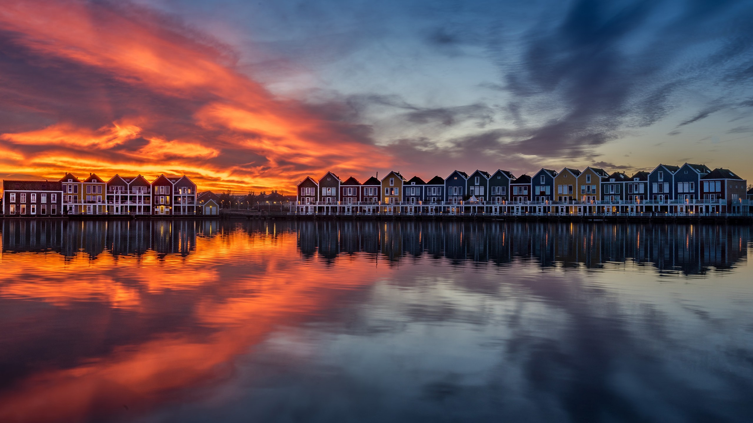 General 2560x1440 reflection sunset water Sun Netherlands Amsterdam building