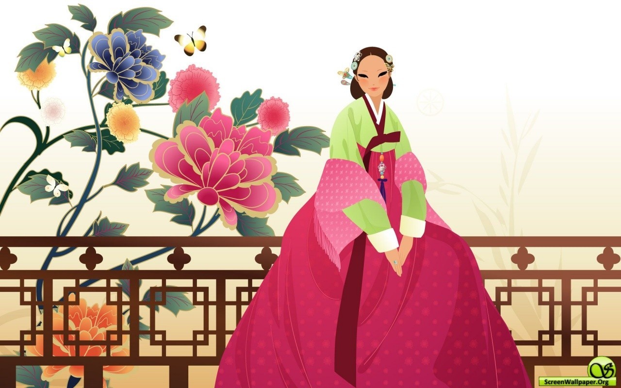 General 1280x800 digital art women flowers fantasy girl Asian hanbok