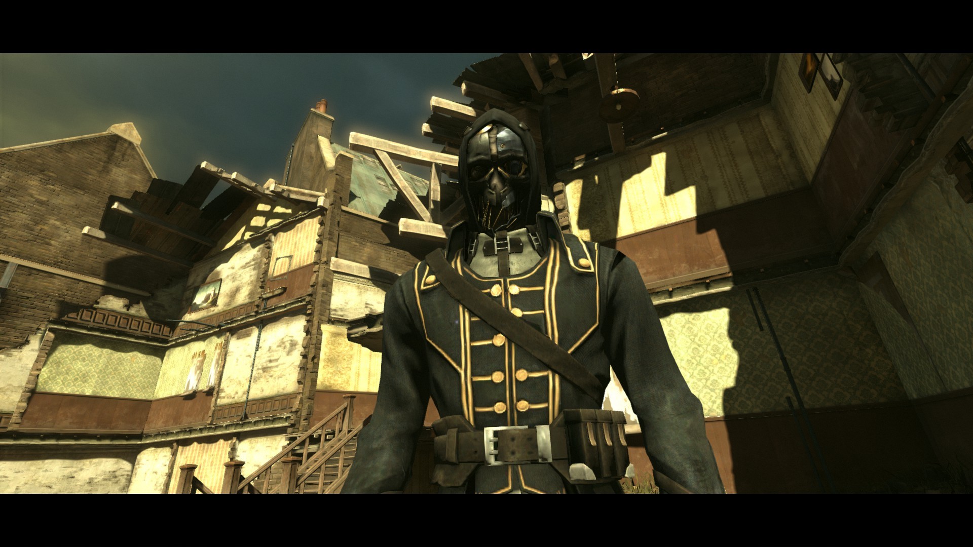 General 1920x1080 Dishonored Corvo Attano Bethesda Softworks mask video game characters CGI standing Arkane Studios video games sunlight looking at viewer stairs video game art screen shot video game men vest