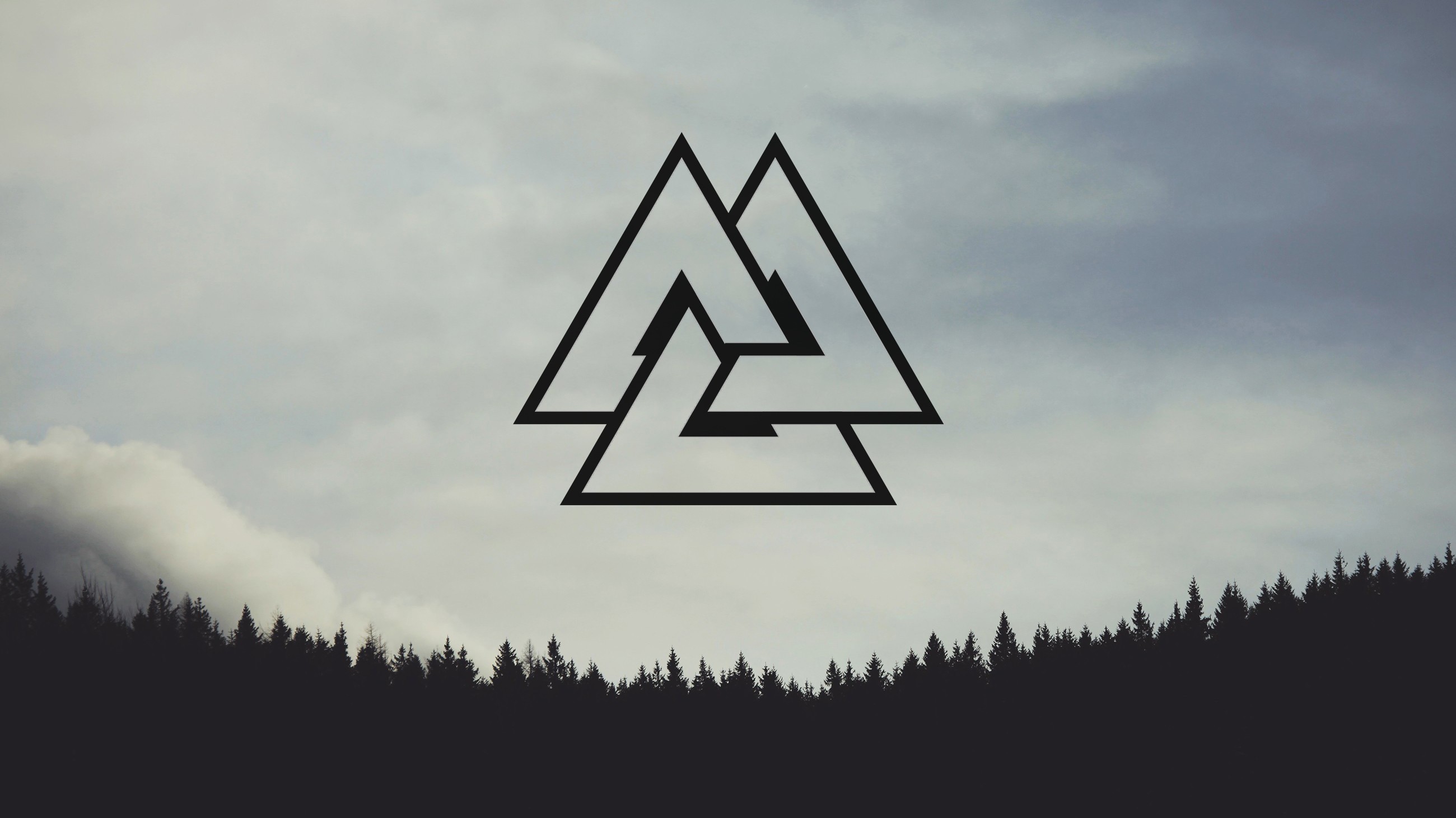 General 2600x1462 valknut Nordic triangle digital art trees nature sky forest geometric figures outdoors pine trees clouds