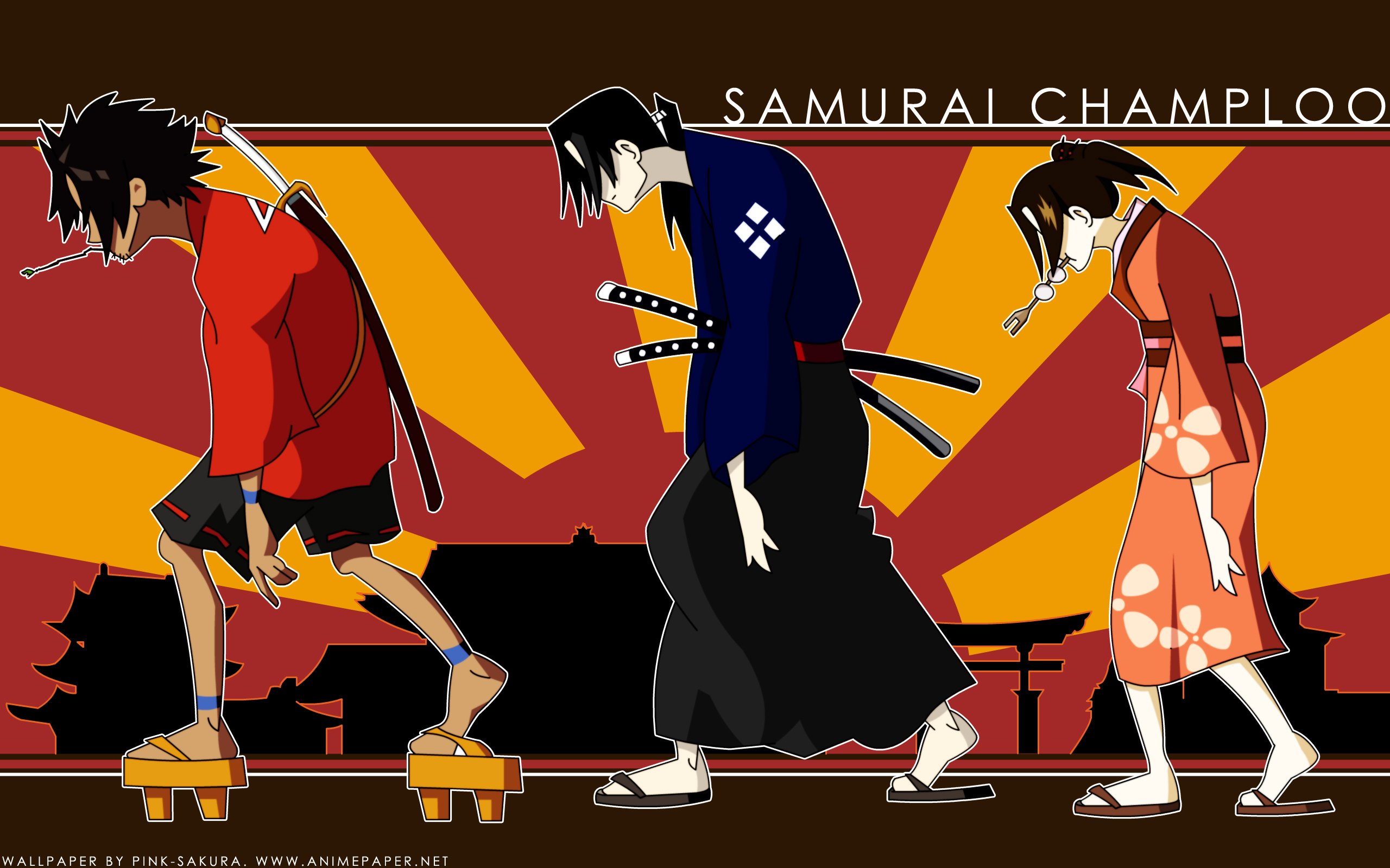 Anime 2560x1600 Samurai Champloo Jin (Samurai Champloo) Mugen (Samurai Champloo) watermarked anime anime boys sword weapon anime girls Fuu (Samurai Champloo) Mugen (Samurai Champloo)