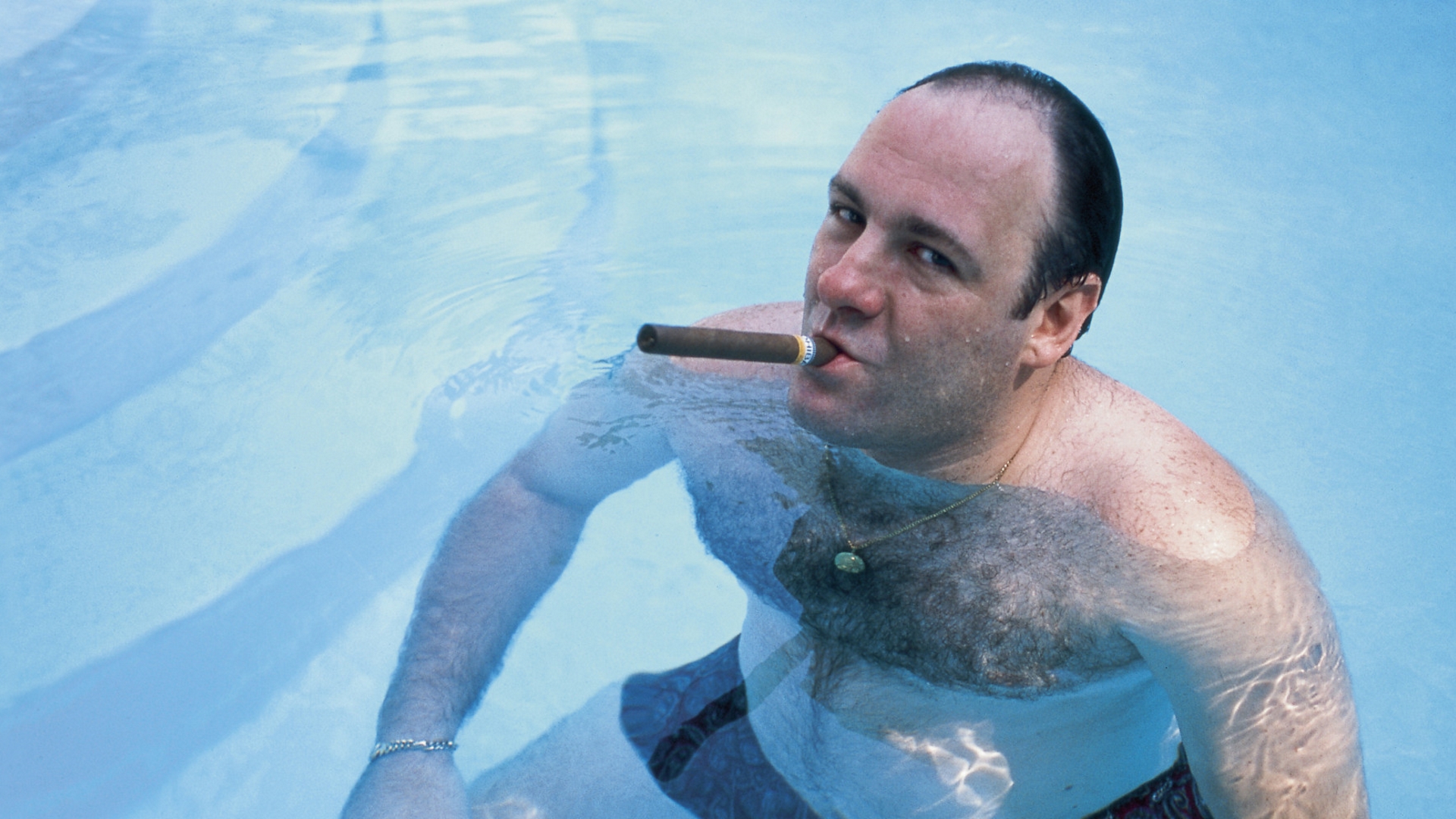 People 1920x1080 cigars James Gandolfini swimming pool The Sopranos Tony Soprano cyan TV series