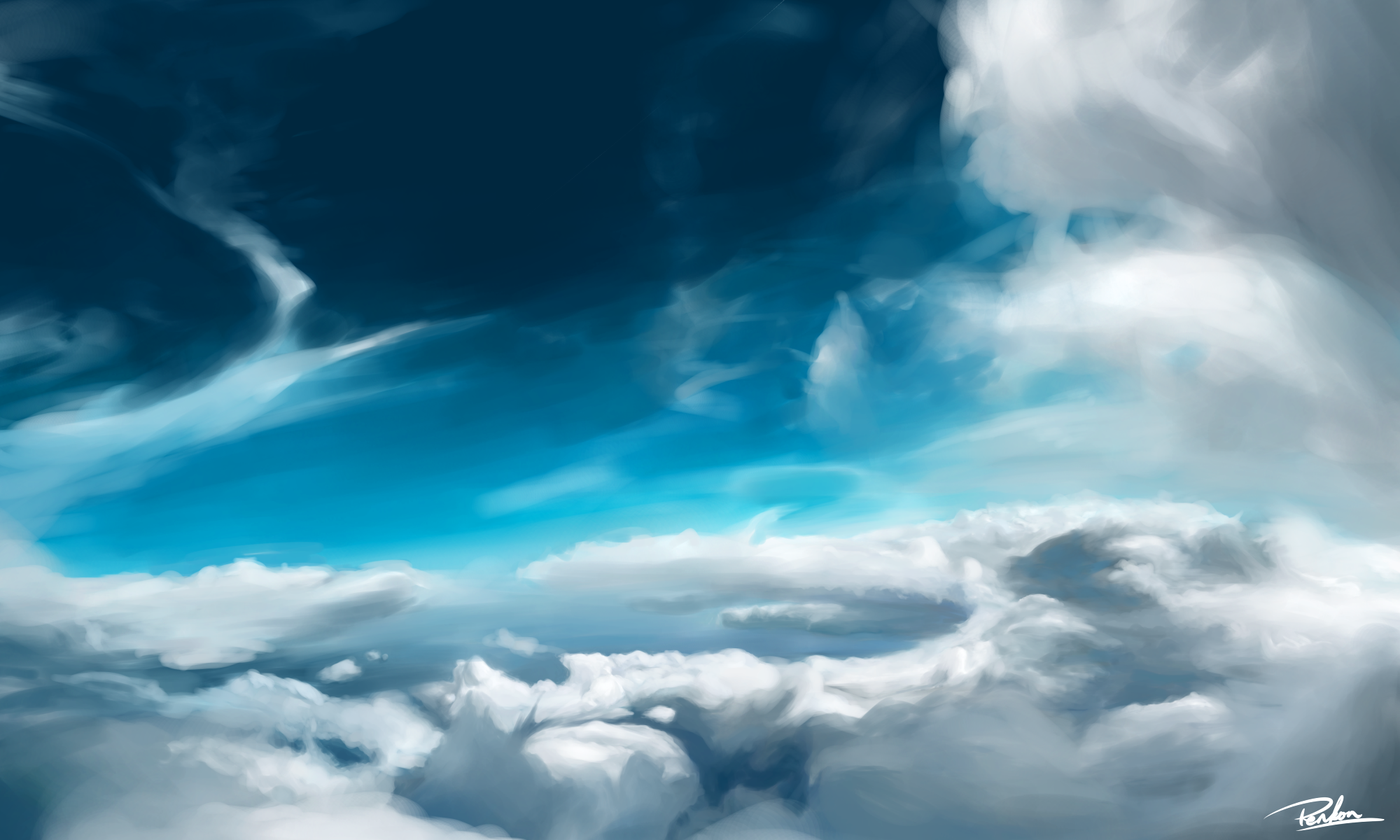 General 2000x1200 illustration sky clouds cyan artwork painting blue